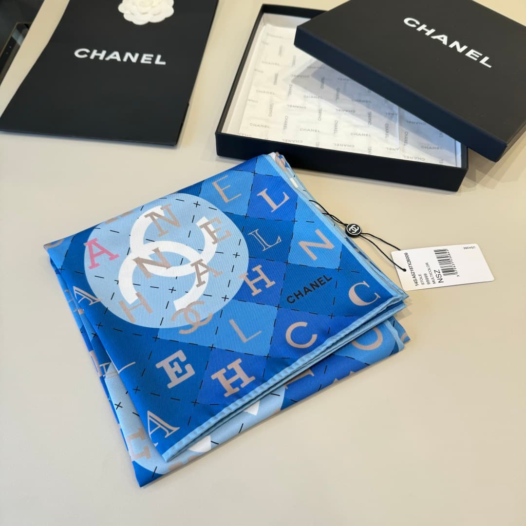 Chanel Silk Interlocking CC Logo Scarf