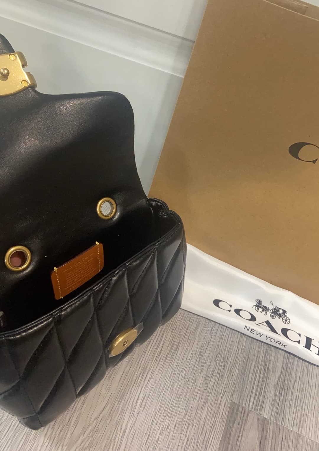 COACH Tabby Top Handle Bag With Quilting Black High