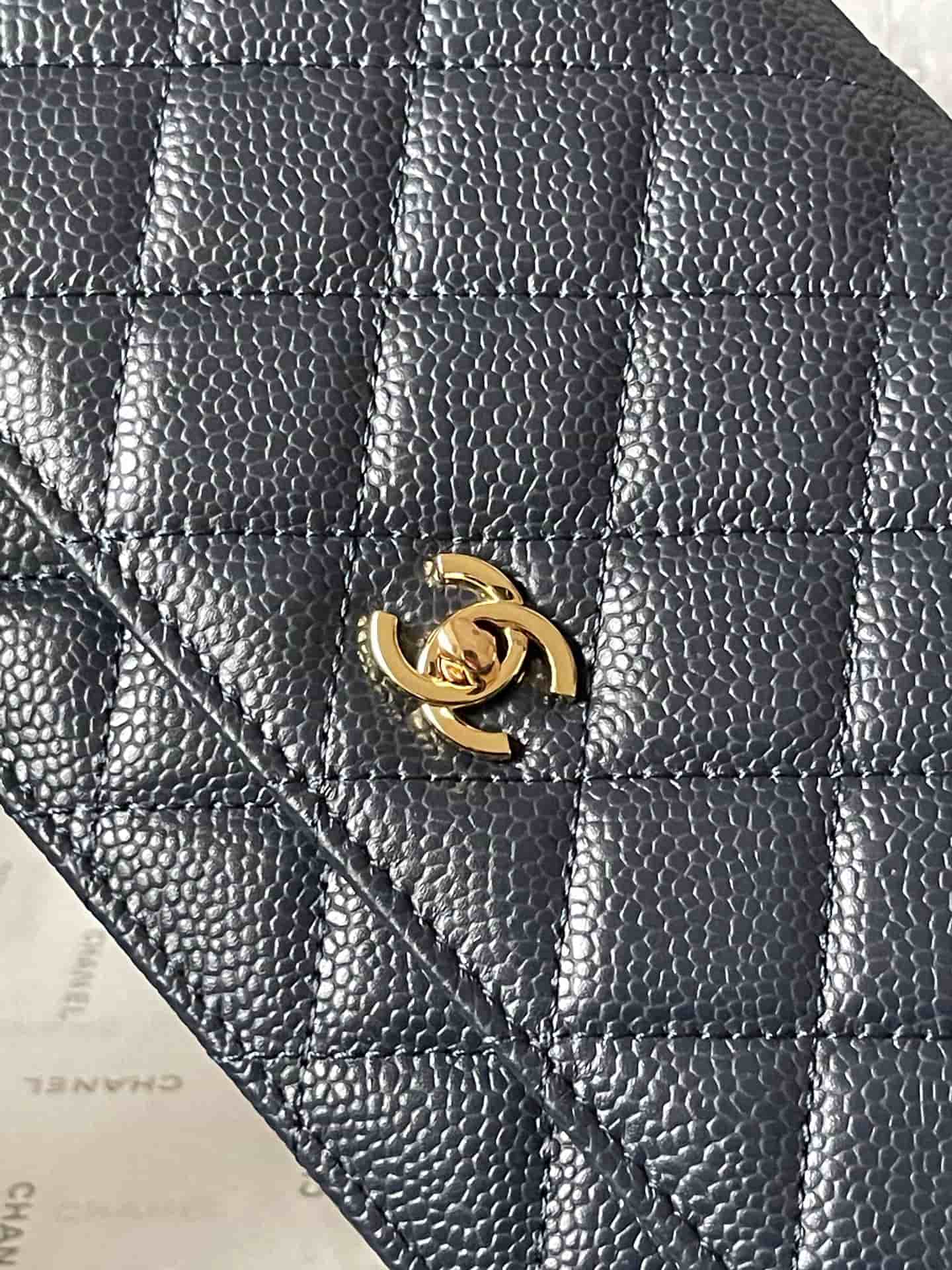 Chanel Classic Wallet on Chain Grained Shiny Calfskin & Gold-Tone Metal AP4241 Dark Blue A