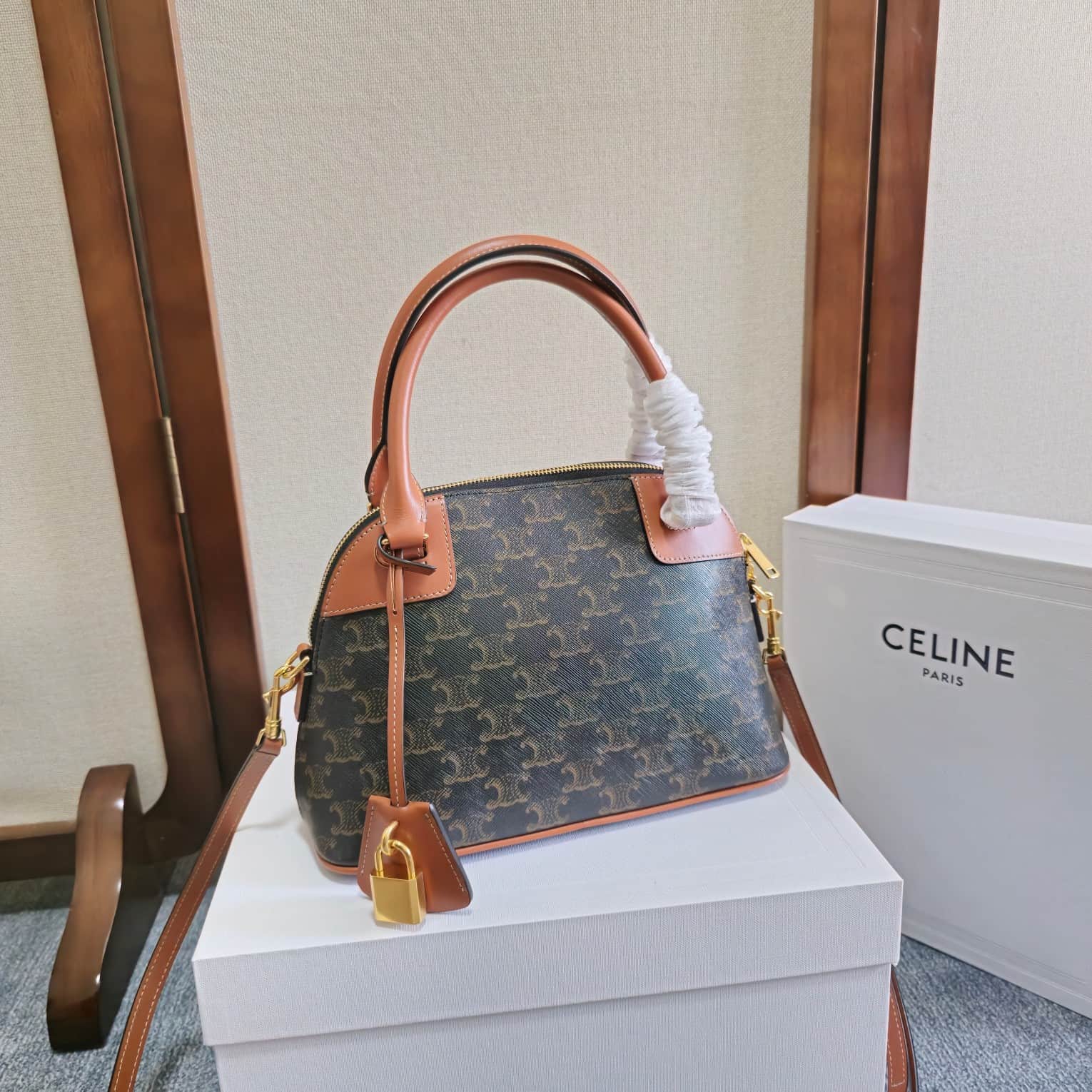 Celine Teen Honorine Bag in Triomphe Canvas and Calfskin High
