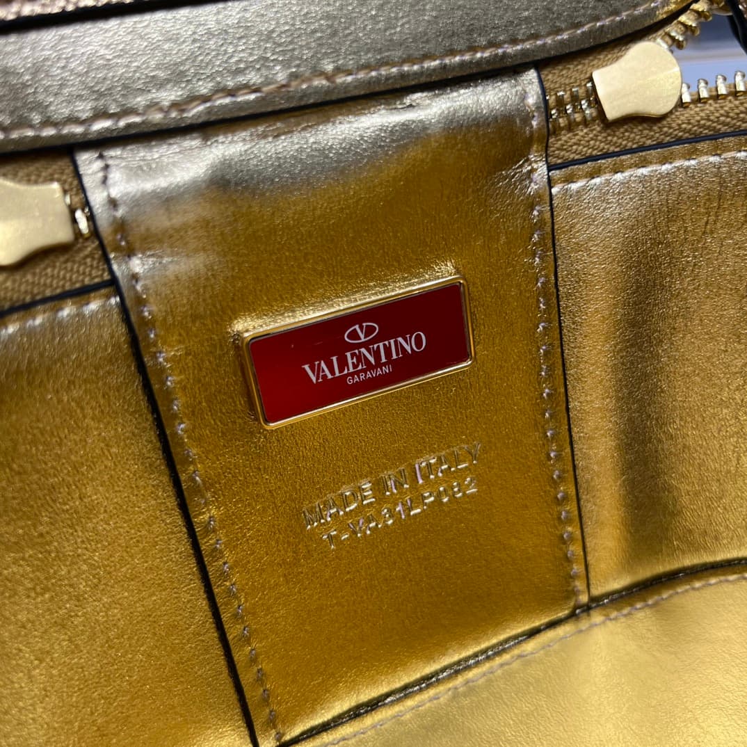 Valentino Garavani VLogo Signature Mini Vanity Bag in Gold Calfskin Mid