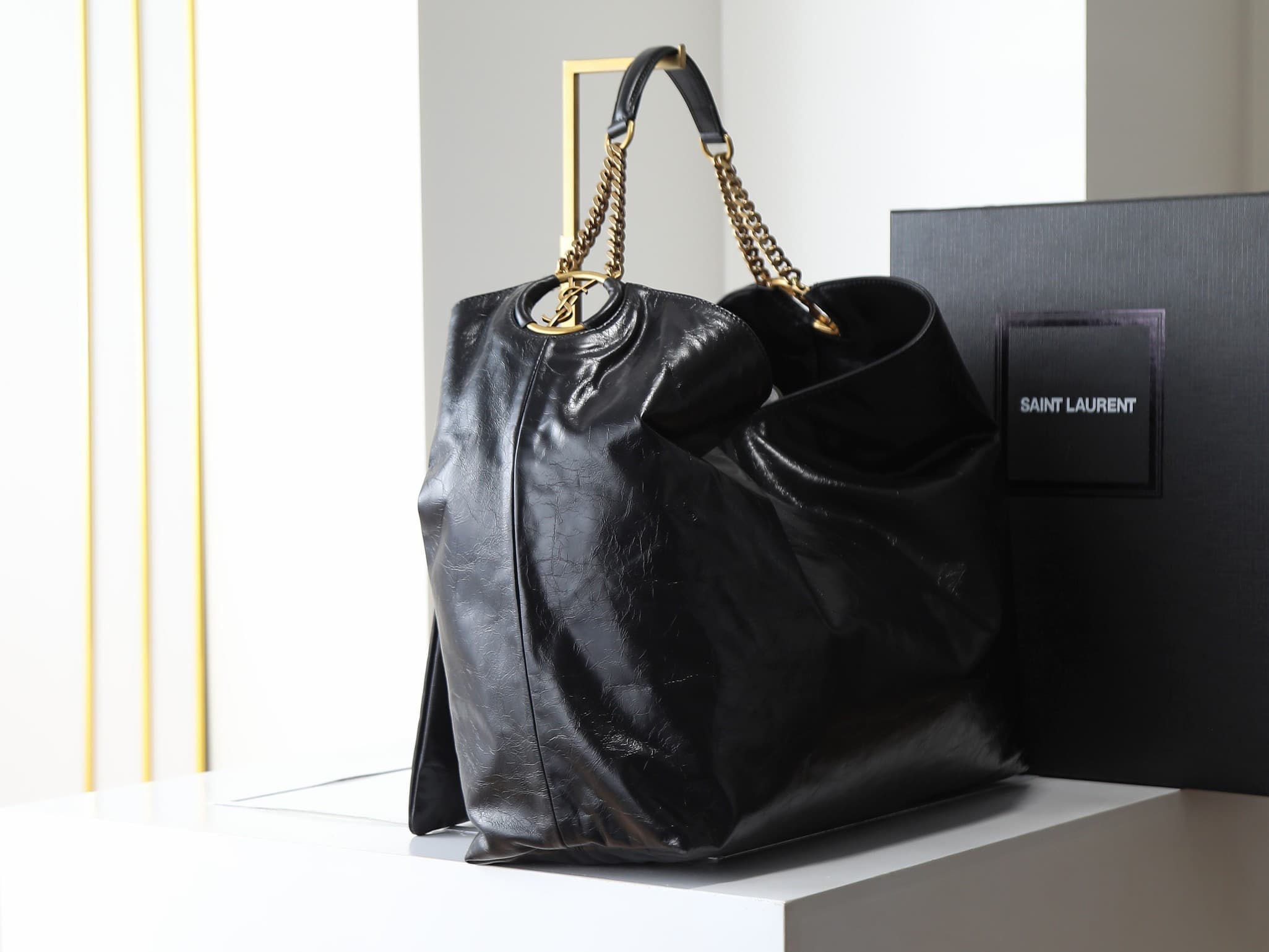 Saint Laurent HORTENSE Hobo in Shiny Leather Black 871220 High