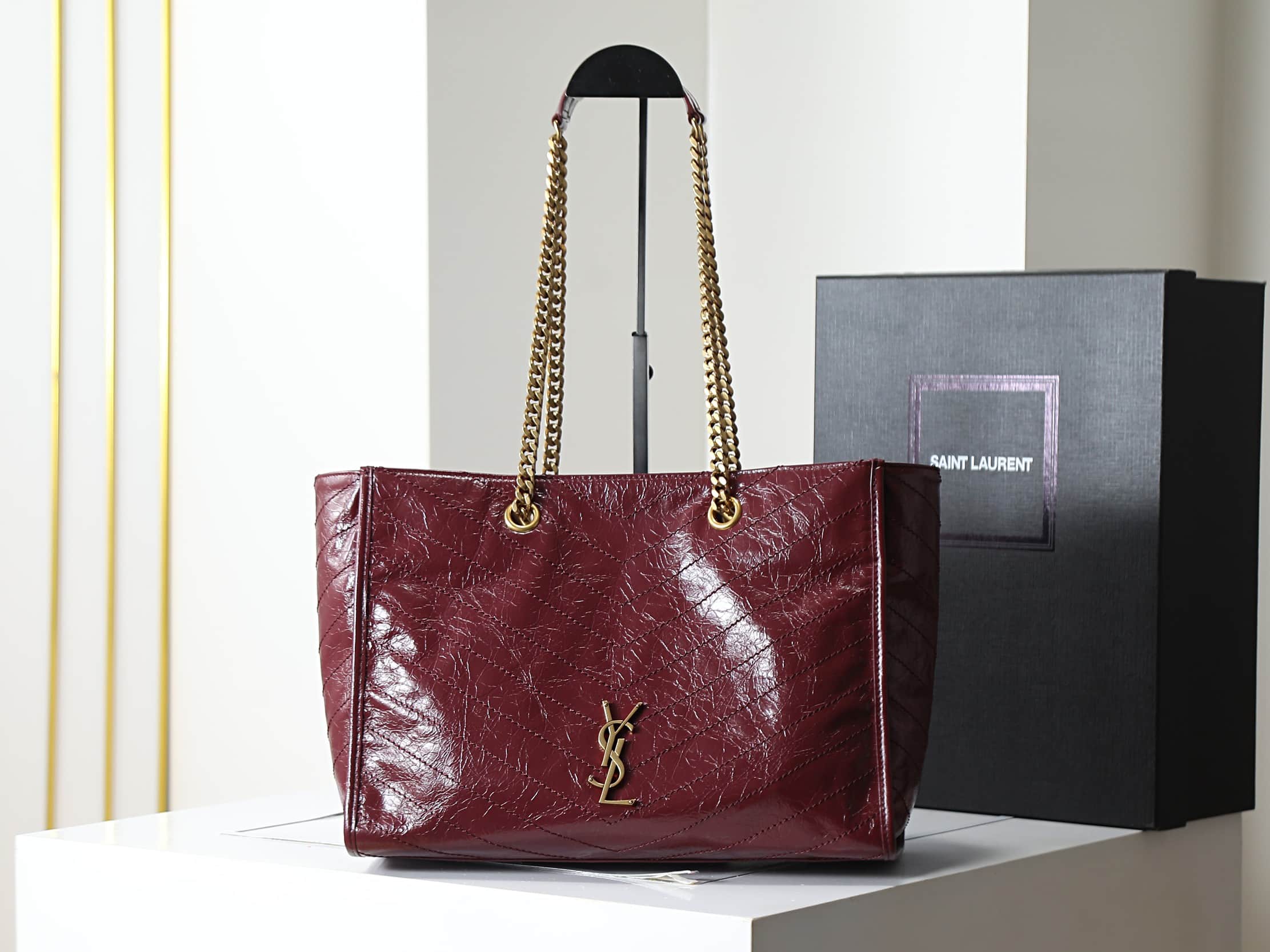 Saint Laurent Niki Shopping Tote Bag Calf Leather In Claret 871151 High