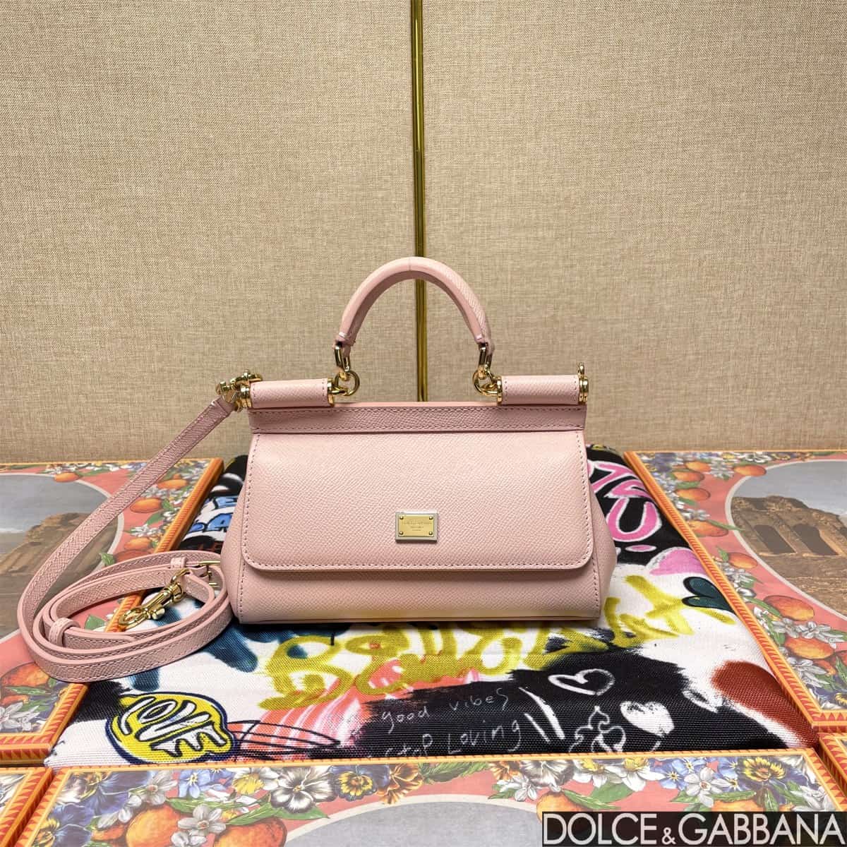 Dolce & Gabbana Miss Sicily top handle bag calfskin leather Light Pink High