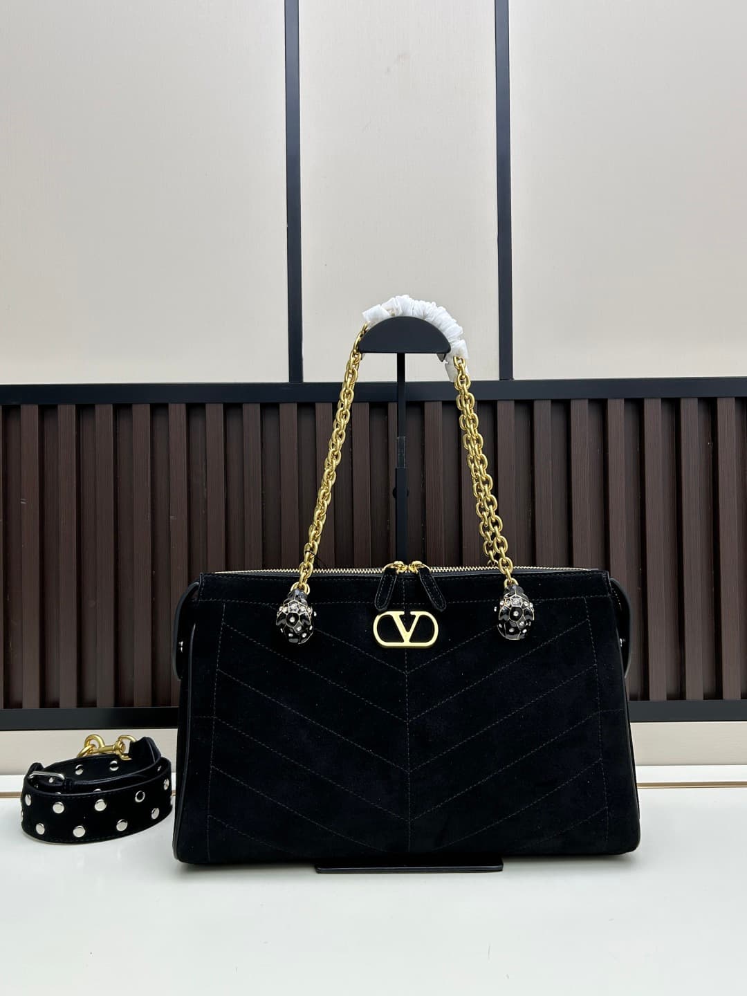 Valentino VLogo Garavani Panthea Shoulder Bag Black Suede Mid