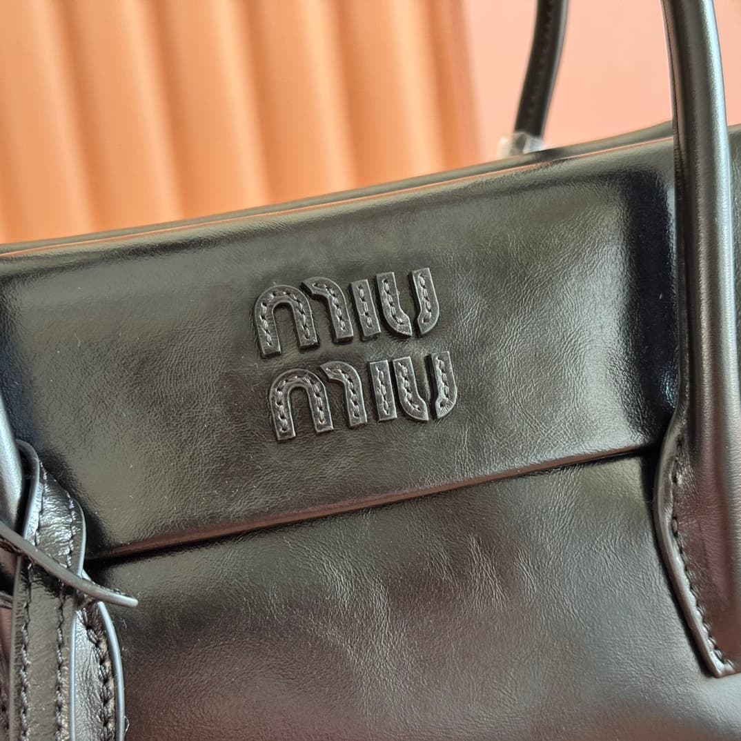 Miu Miu Solitaire shiny Calfskin leather bag Black 5BA301 High
