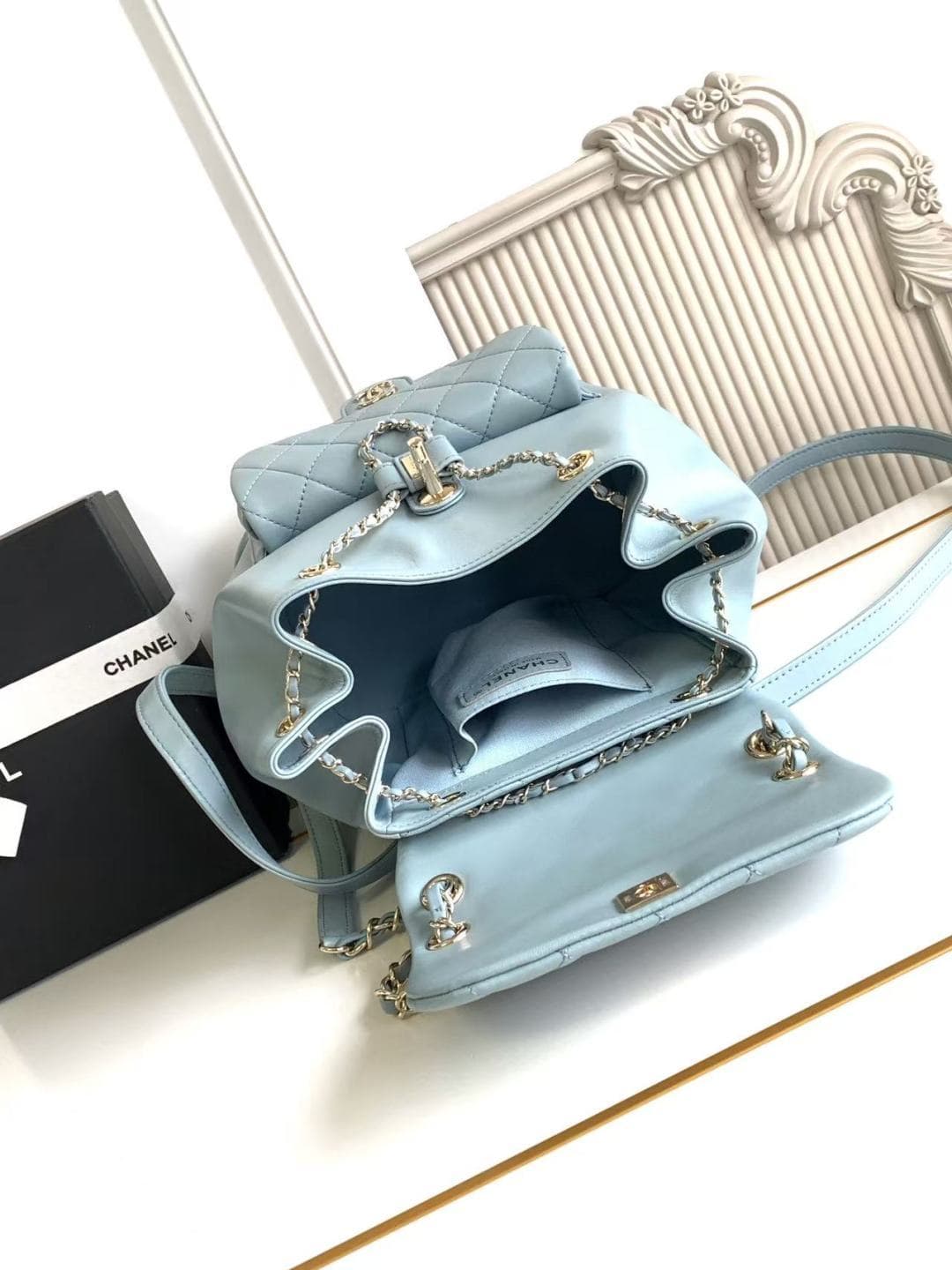 Chanel Medium Quilted Duma Backpack Lambskin AS3618 Blue A
