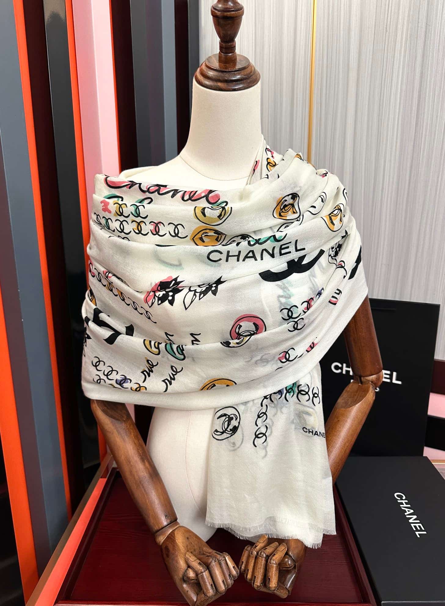 Chanel Silk scarf featuring  Camelia logo and Cambon print