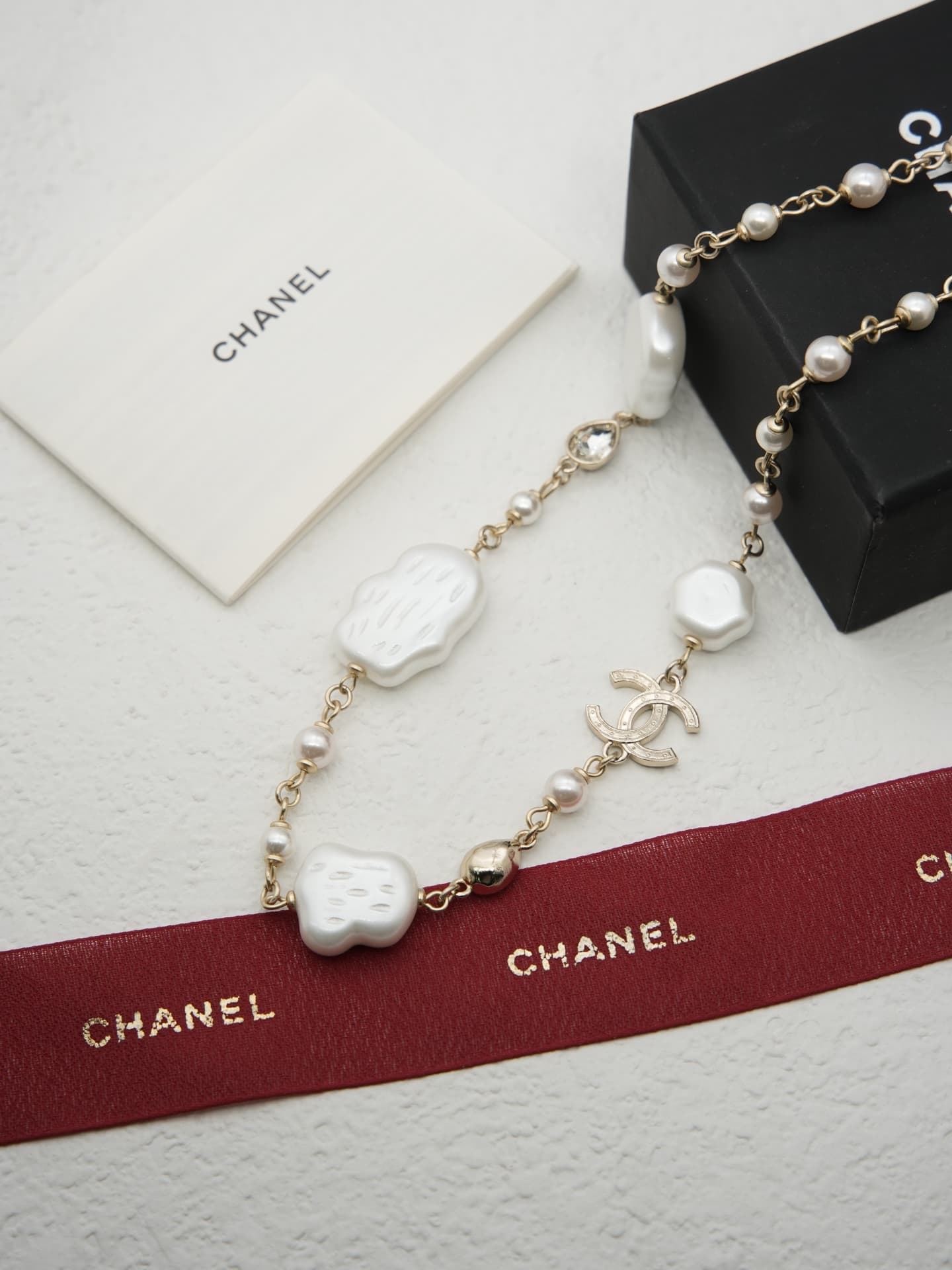 Chanel Pearl Crystal Camellia CC Necklace High