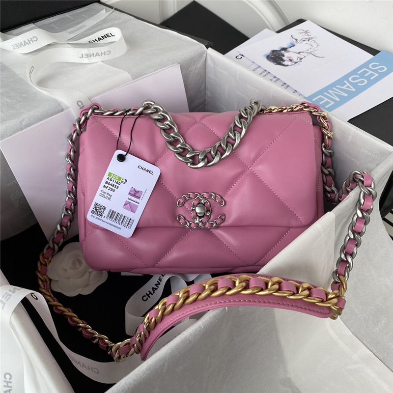 Chanel 19 Flap Bag Lambskin Dark Pink Silver High