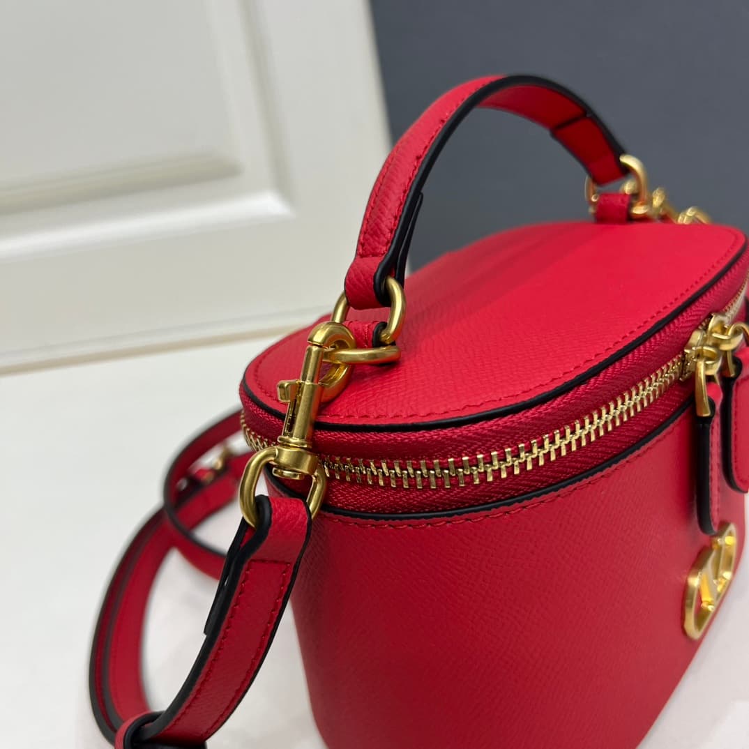 Valentino Garavani VLogo Signature Mini Vanity Bag in Red Calfskin Mid