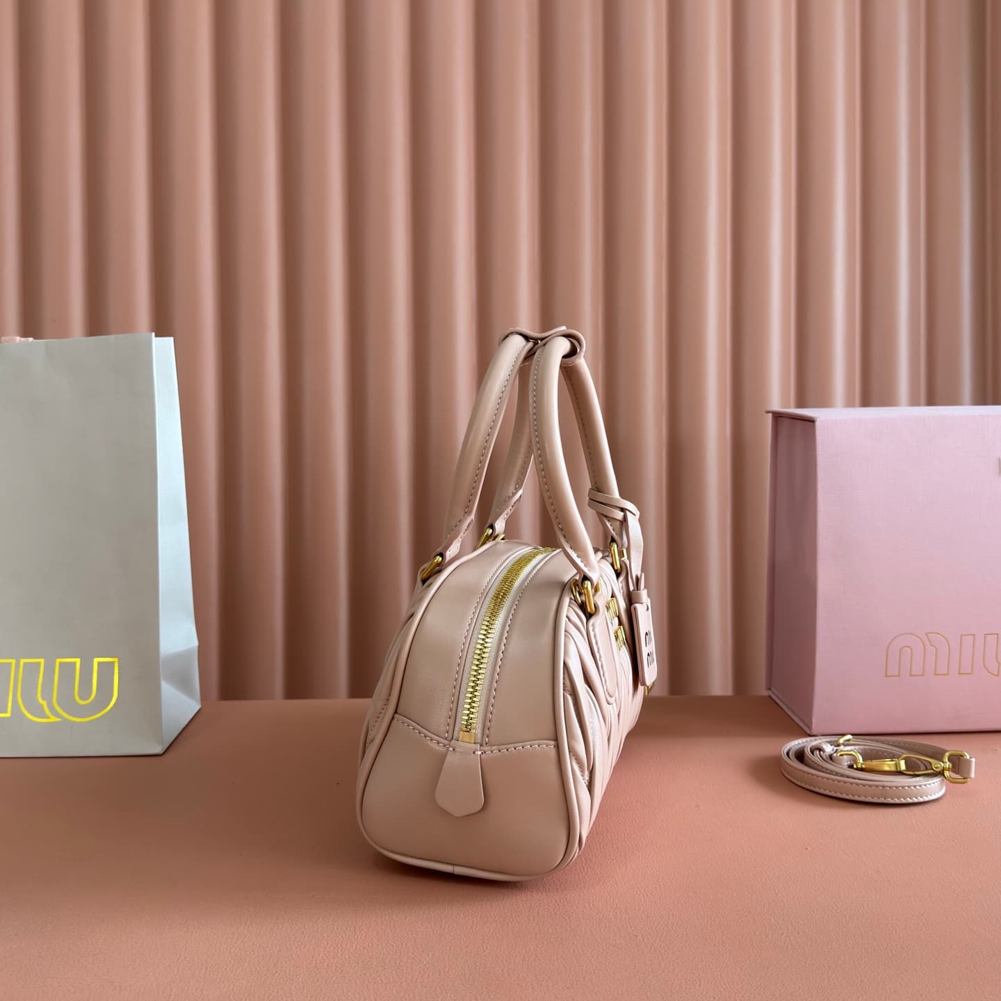 Miu Miu Arcadie Matelassé nappa leather bag power pink 5BB191 TOP