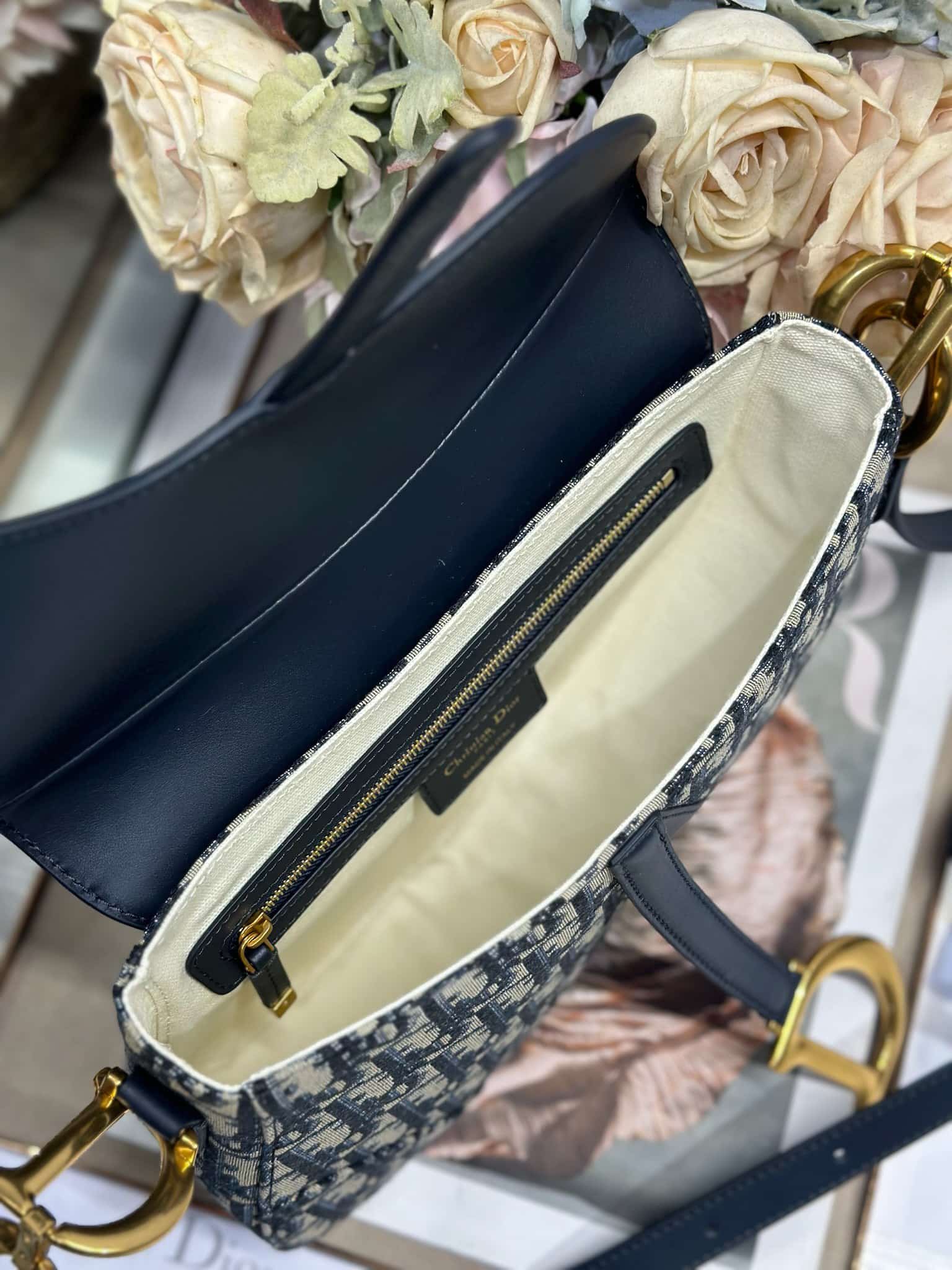 SADDLE BAG Oblique Jacquard  Blue with Beige High