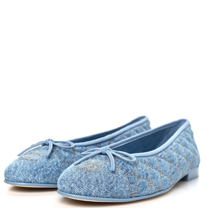 Chanel Washed Denim Quilted CC Ballerina Flats