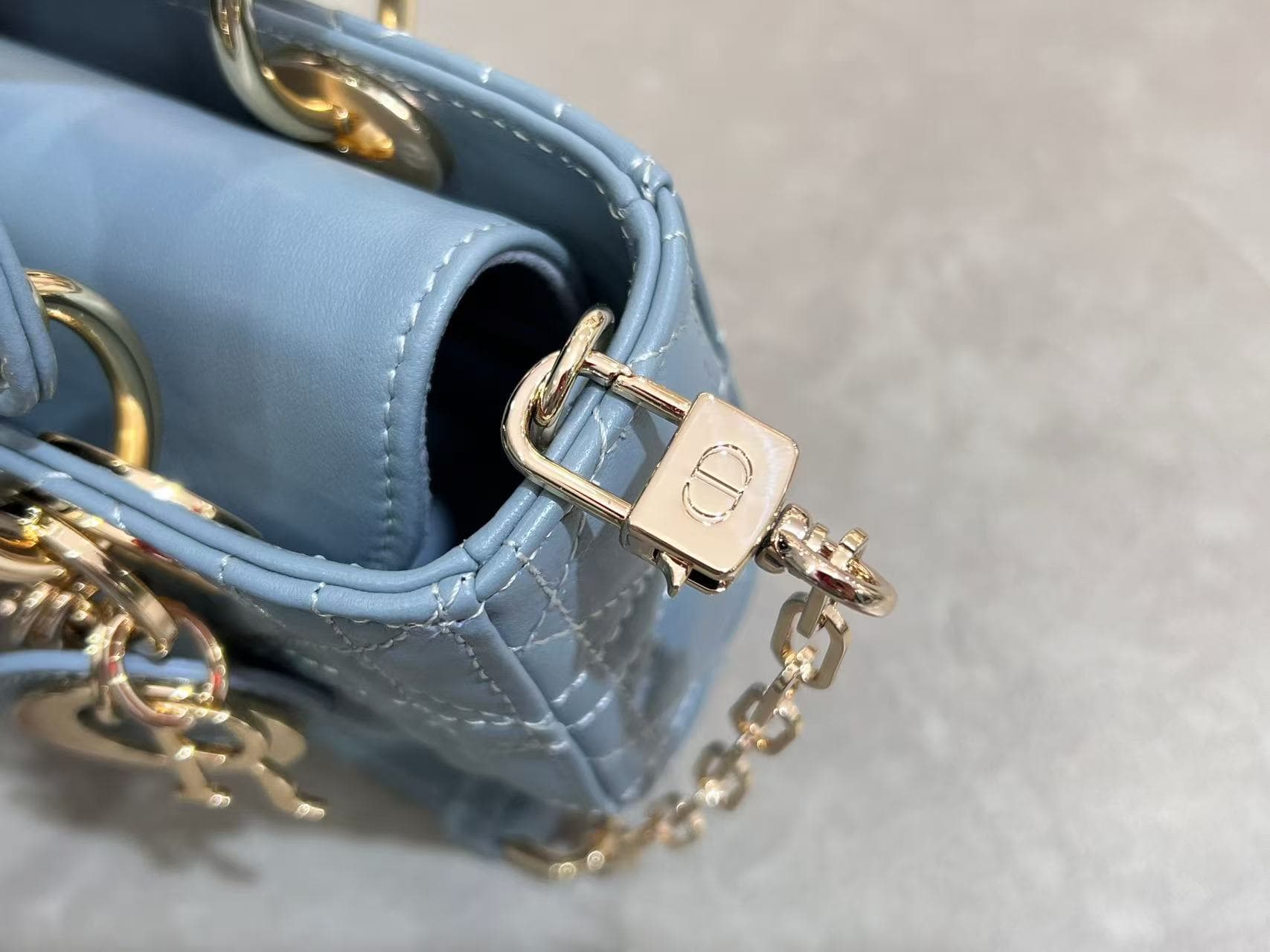 LADY D-JOY BAG MICRO Cannage Lambskin Blue High