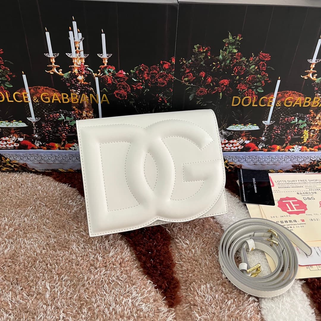 Dolce & Gabbana White calf leather DG Logo crossbody bag high