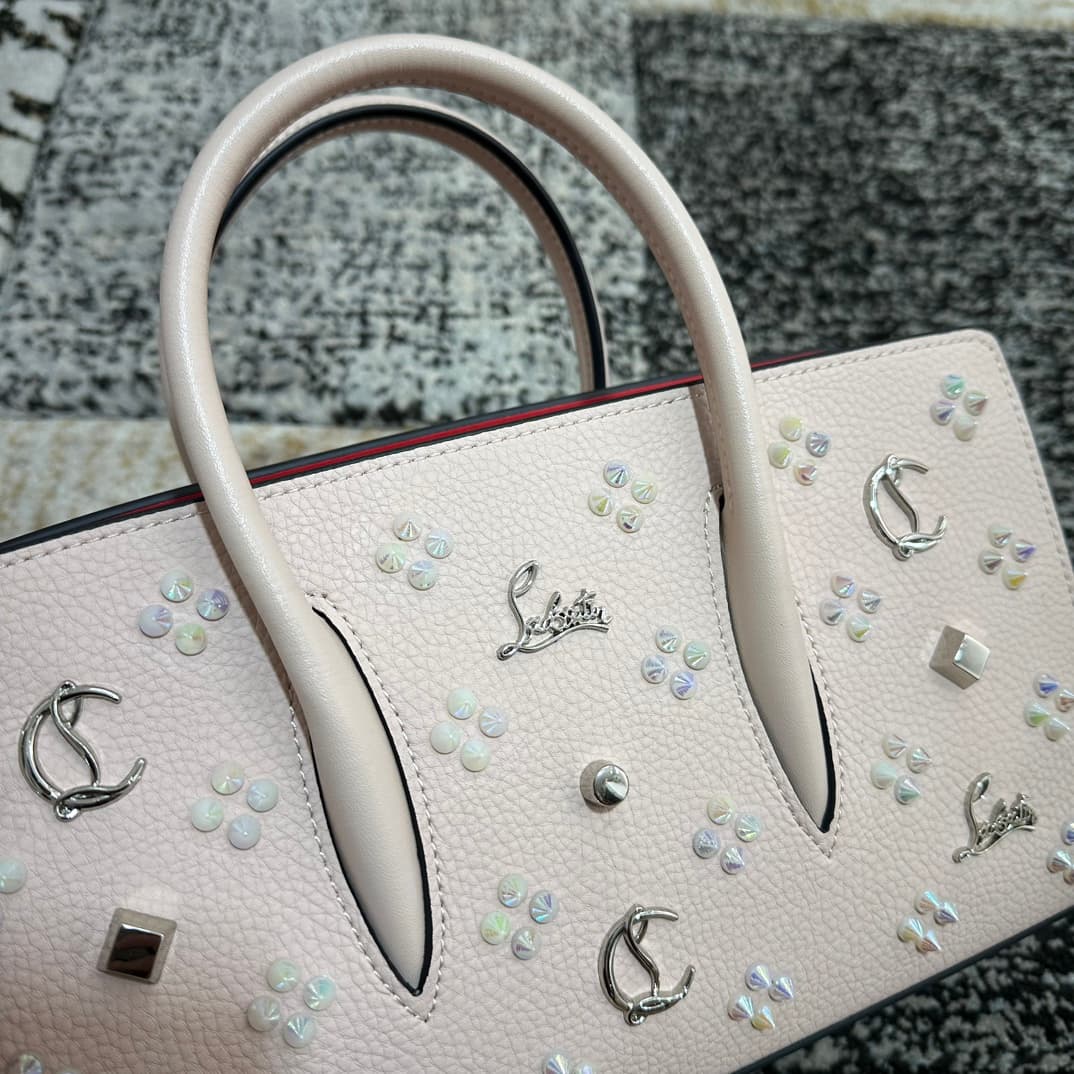 Christian Louboutin Paloma leather tote bag in white with spikes &studs High