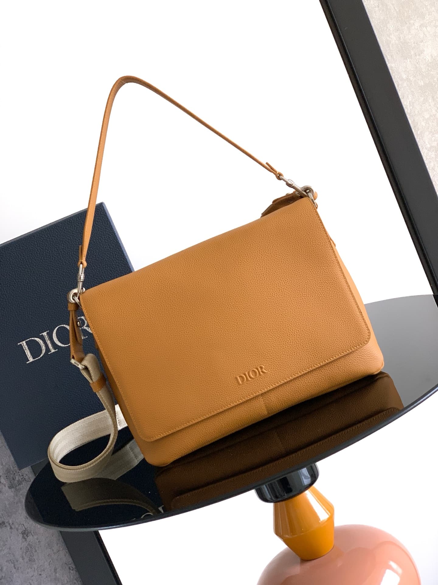 Dior Privé Messenger Bag with Flap Yellow Dior Icons Calfskin