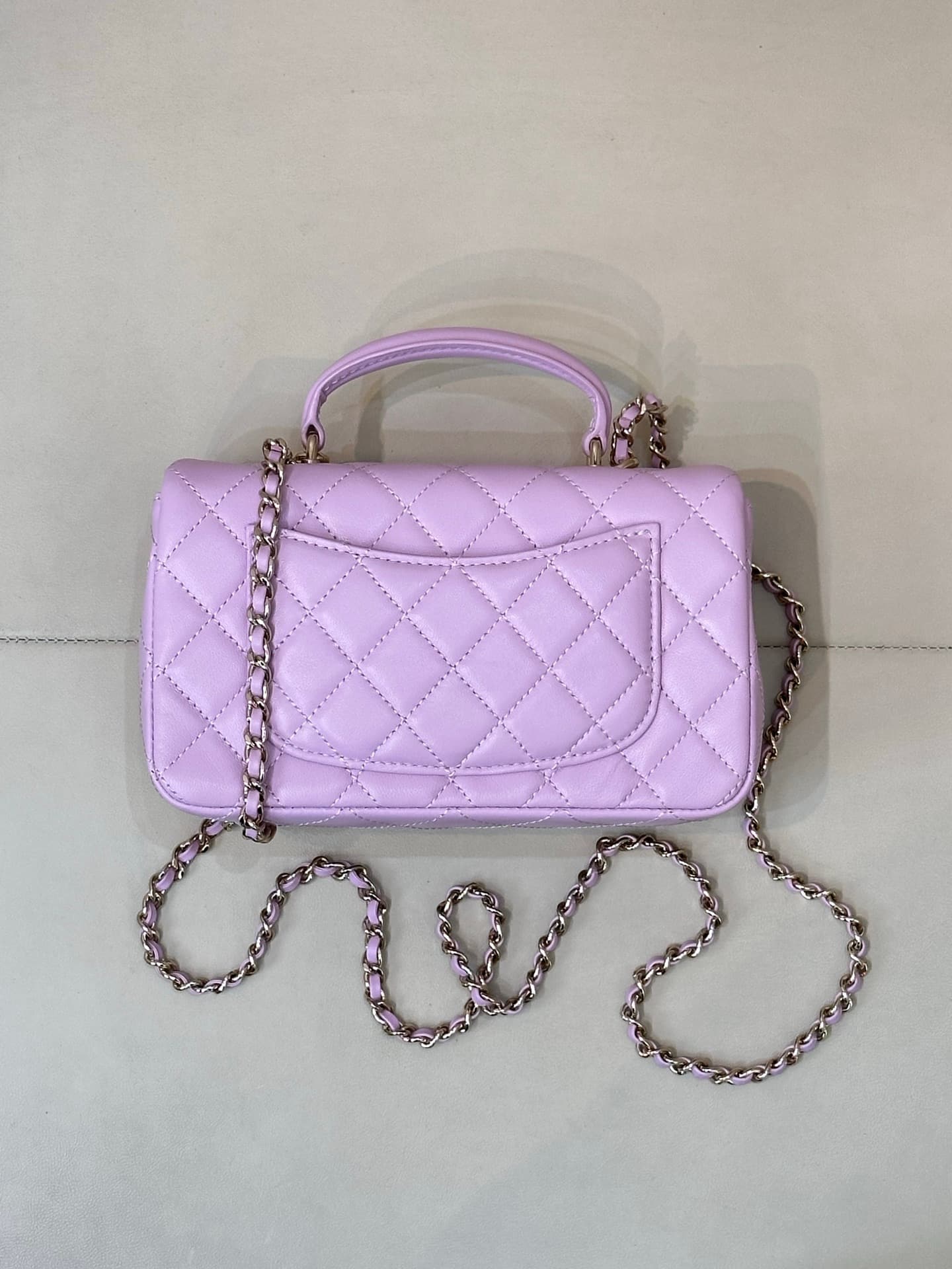 Chanel Mini Classic Handbag Lambskin Strass & Gold-Tone Metal AS2431 light purple TOP