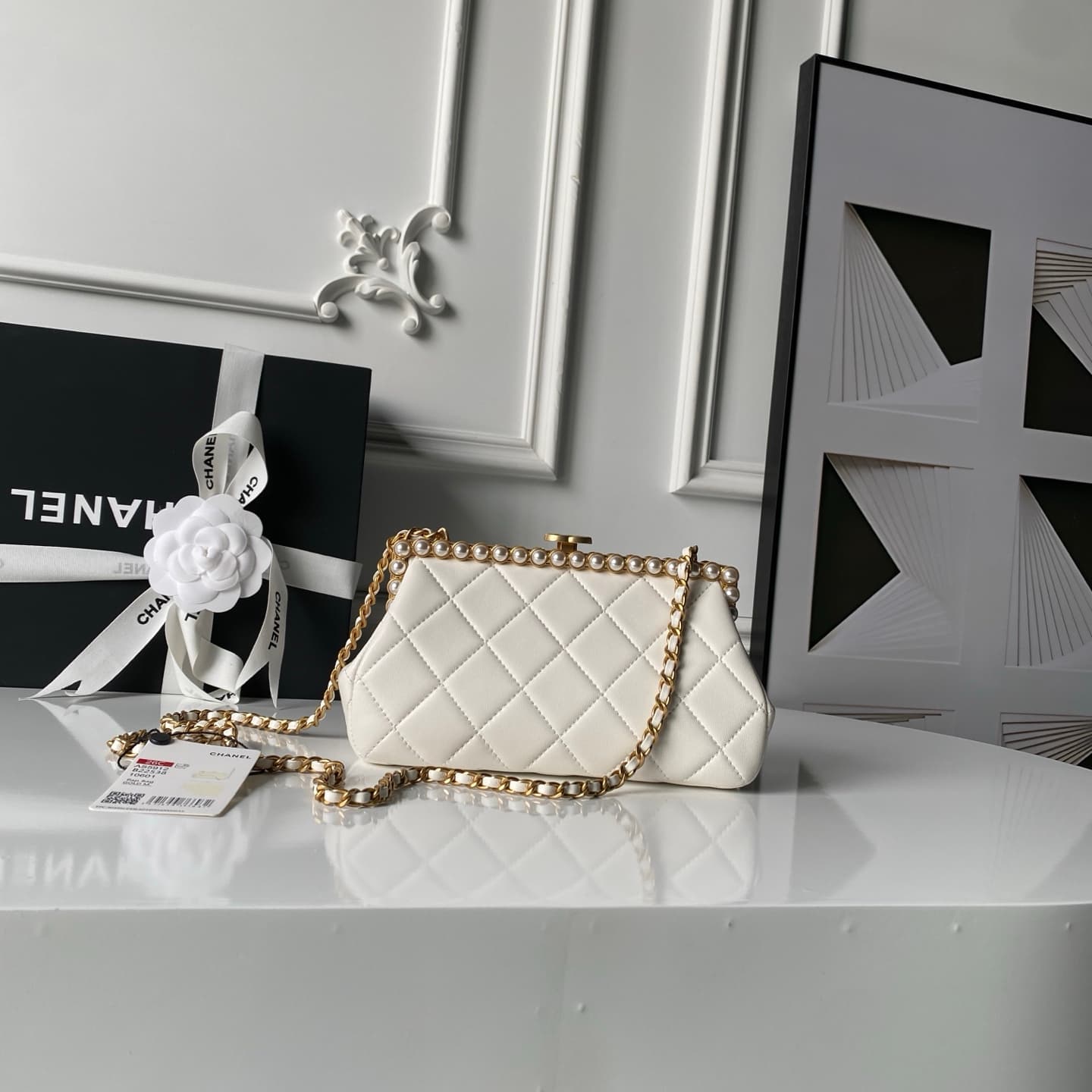 Chanel Pearly Lambskin Imitation Pearls & Gold-Tone Metal Cream AS5912 A