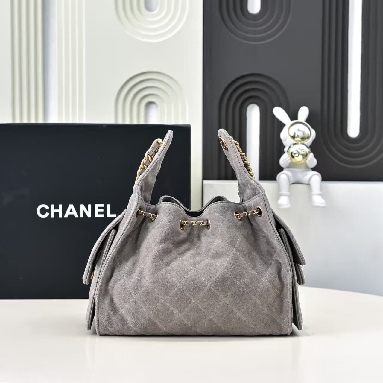 Chanel 25 Small Hobo handbag AS5293 Suede & gold-tone metal Grey A