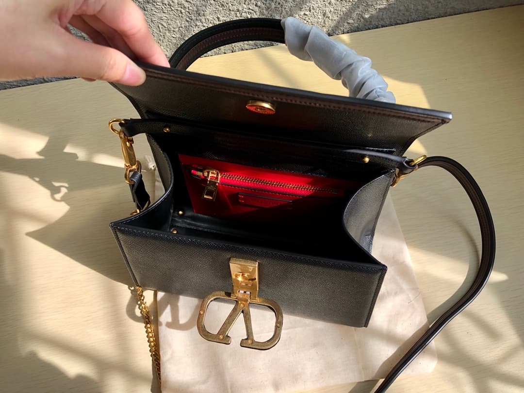 Valentino Small Vsling Handbag In Black Grainy Calfskin High