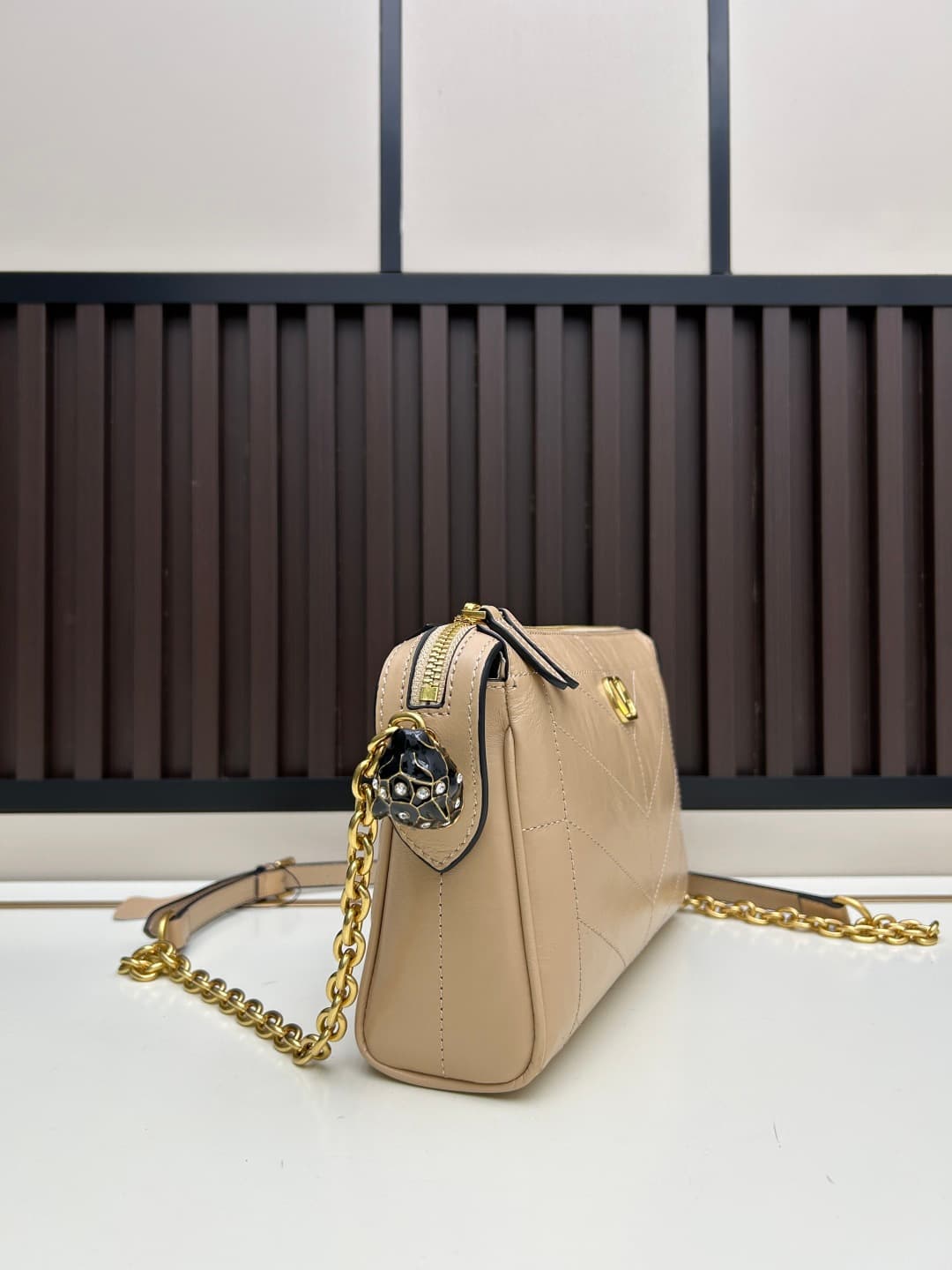 Valentino VLogo Garavani Panthea Shoulder Bag Beige Leather Mid