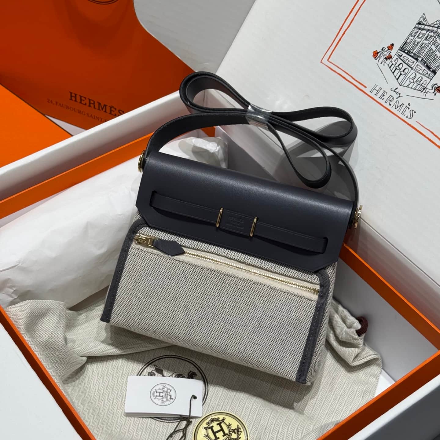 Hermes Herbag Zip Mini 20 bag Canvas and Leather TOP