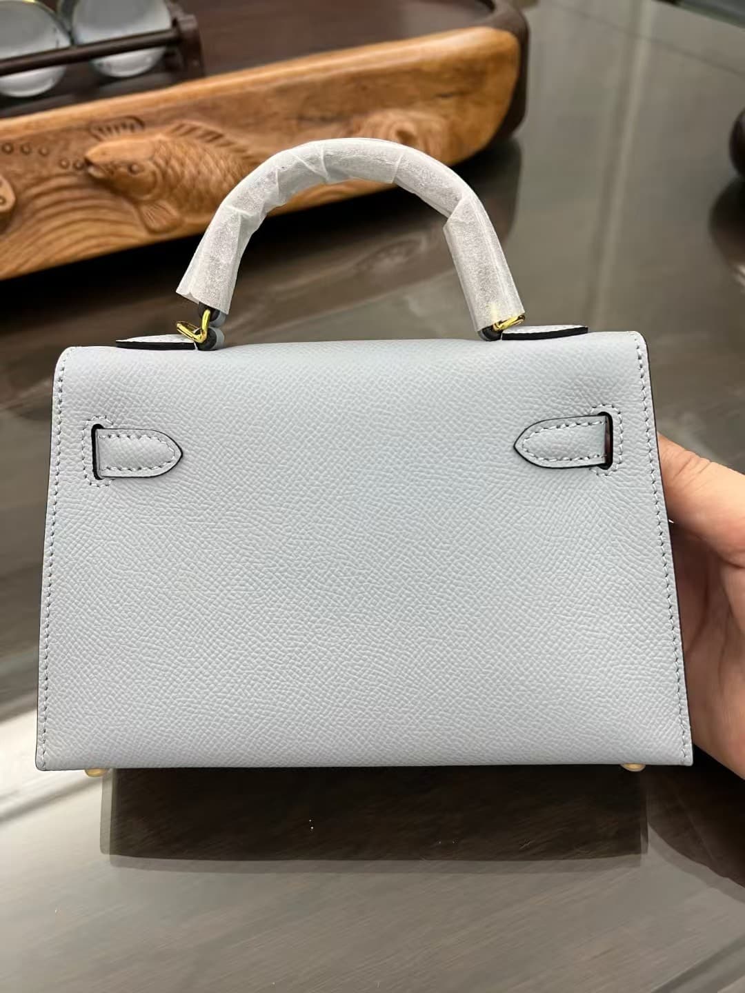 Hermes Kelly Mini II Bag Epsom Leather In Bleu Brume CTN High