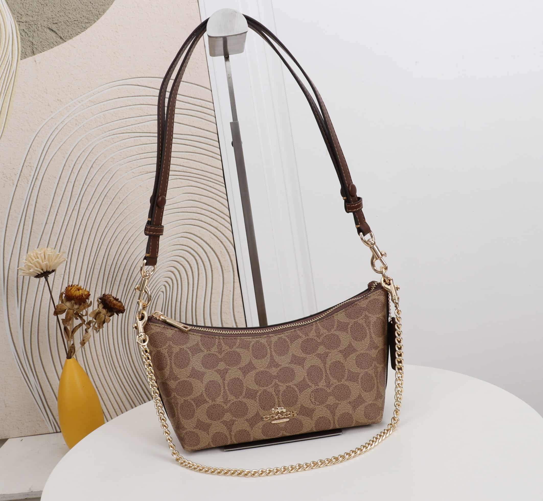 Coach Caitlin Shoulder Bag In Signature Canvas Gold/Tan/Brown High