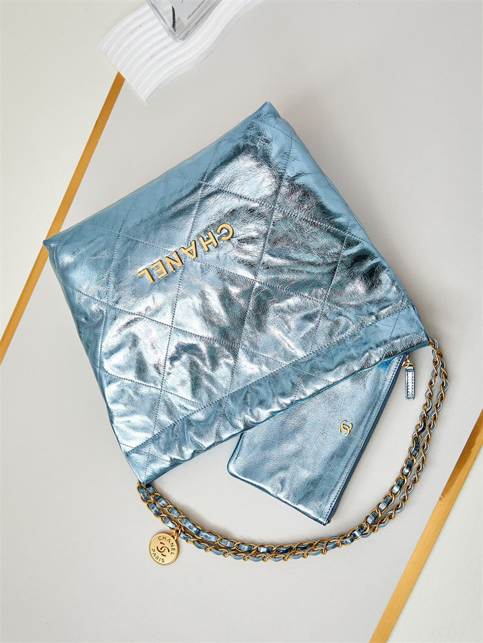 Chanel 22 SMALL HANDBAG Metallic Calfskin & Gold-Tone Metal AS3260 Blue A