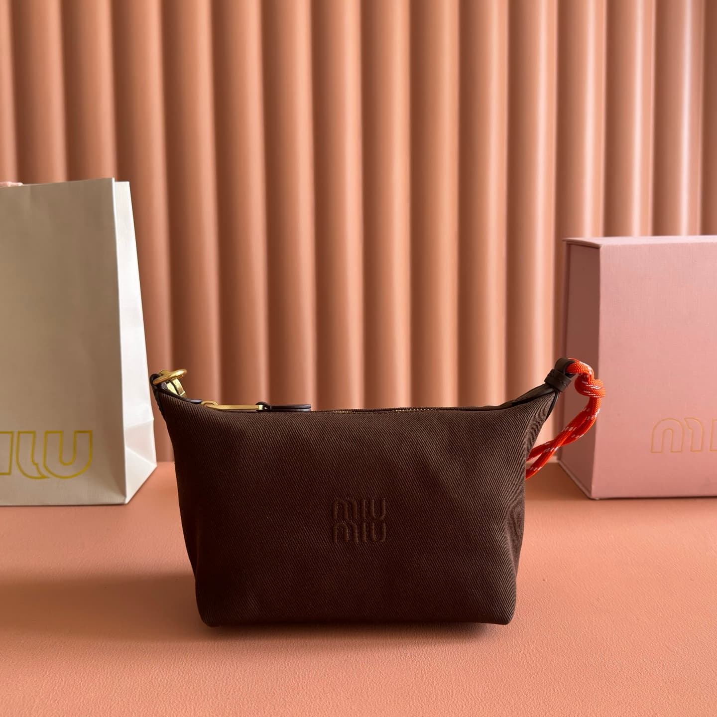 Miu Miu Gabardine pouch Cocoa Brown/Orange 5NE841 High