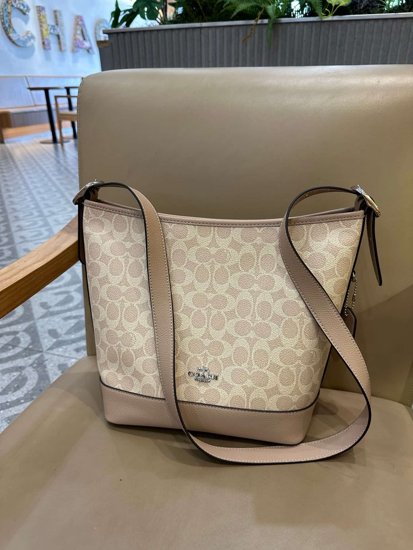 Coach Jude Duffle Bag in Signature Canvas with Sand Taupe Leather High