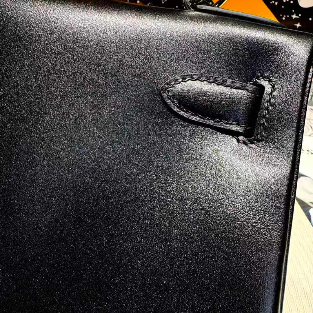 Hermes Kelly 25/28/32cm Retourne Bag Box Leather In Black WAX High Customizing style