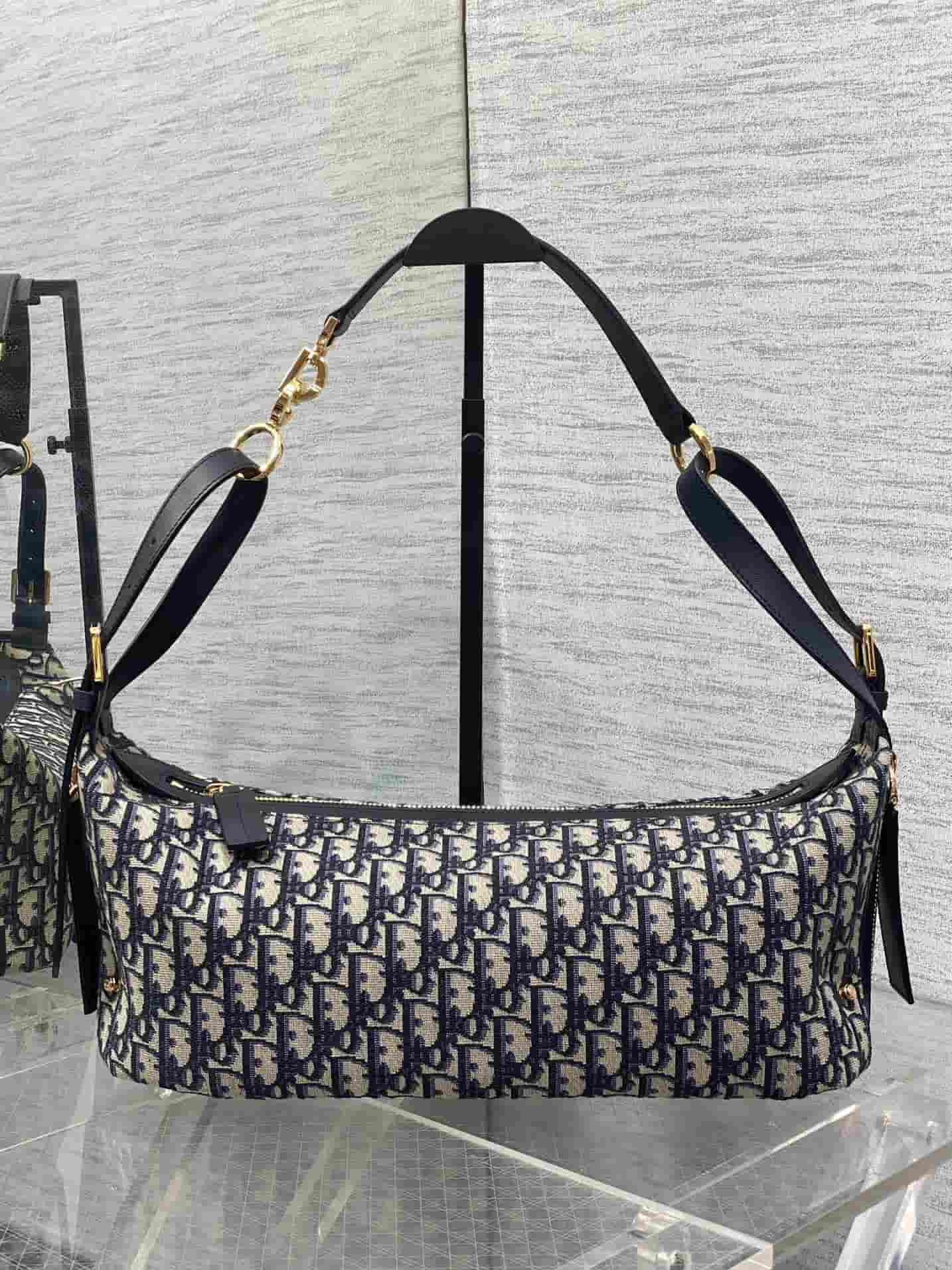 Medium D-Journey Bag Blue Dior Oblique Jacquard High