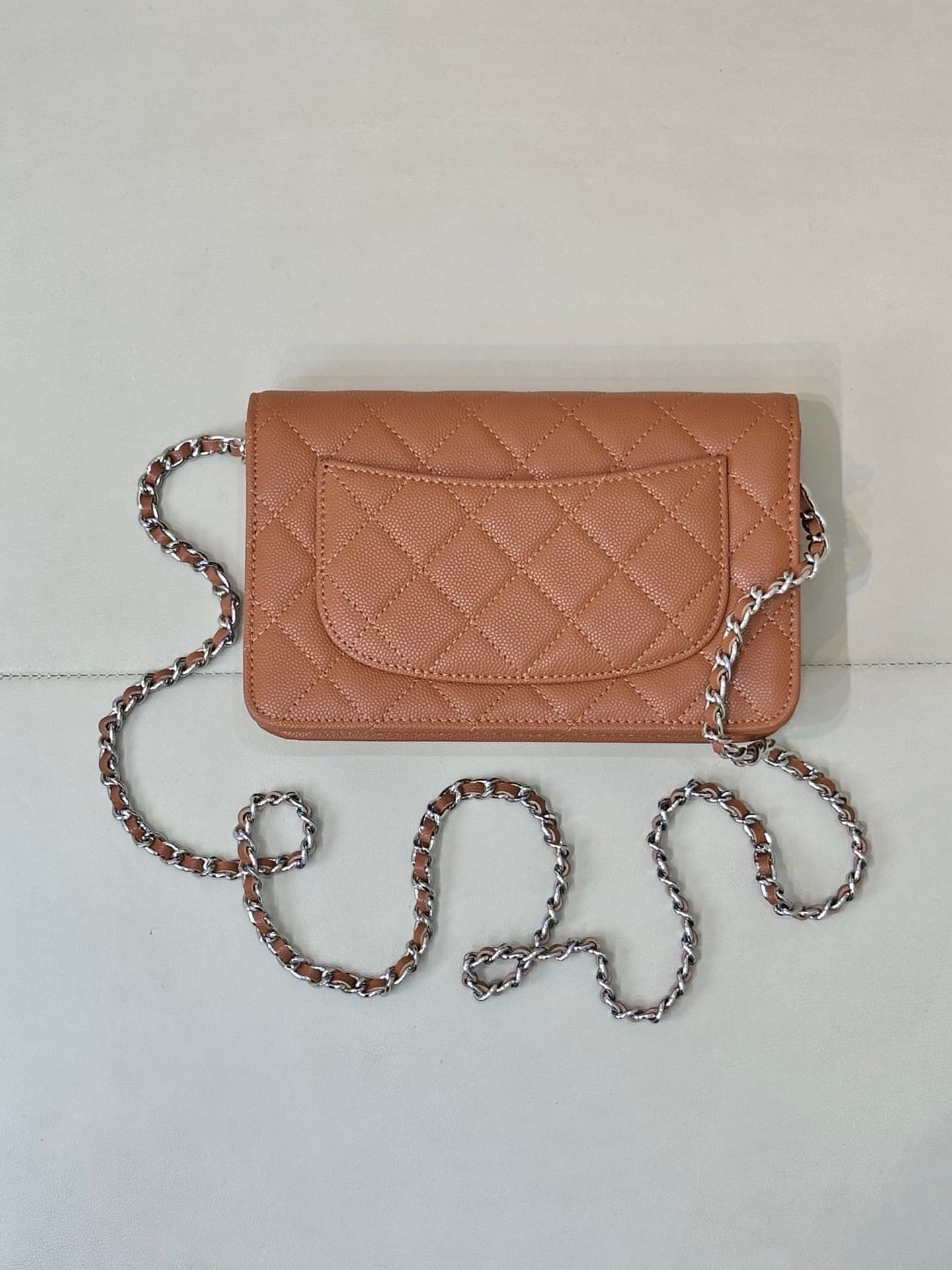 Chanel Wallet on Chain Grained Calfskin& Silver-tone Metal AP0250 Caramel TOP