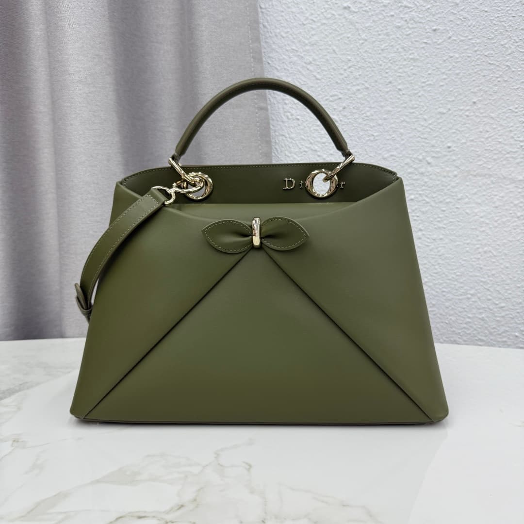 Large Dior Cigale Bag Green Shiny Supple Calfskin High