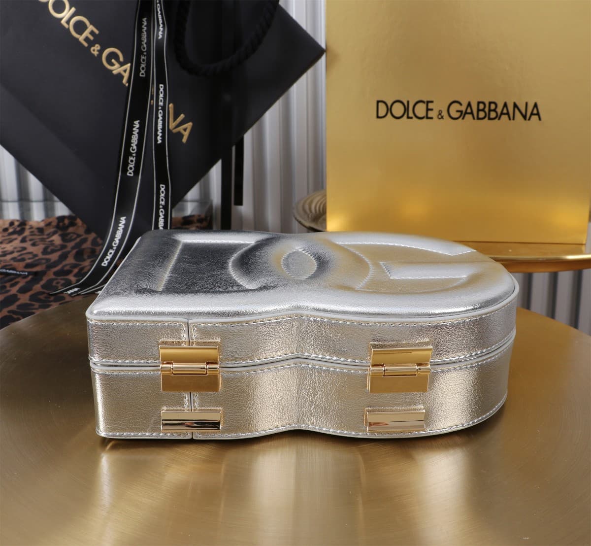 Dolce & Gabbana Silver leather DG Logo handbag high