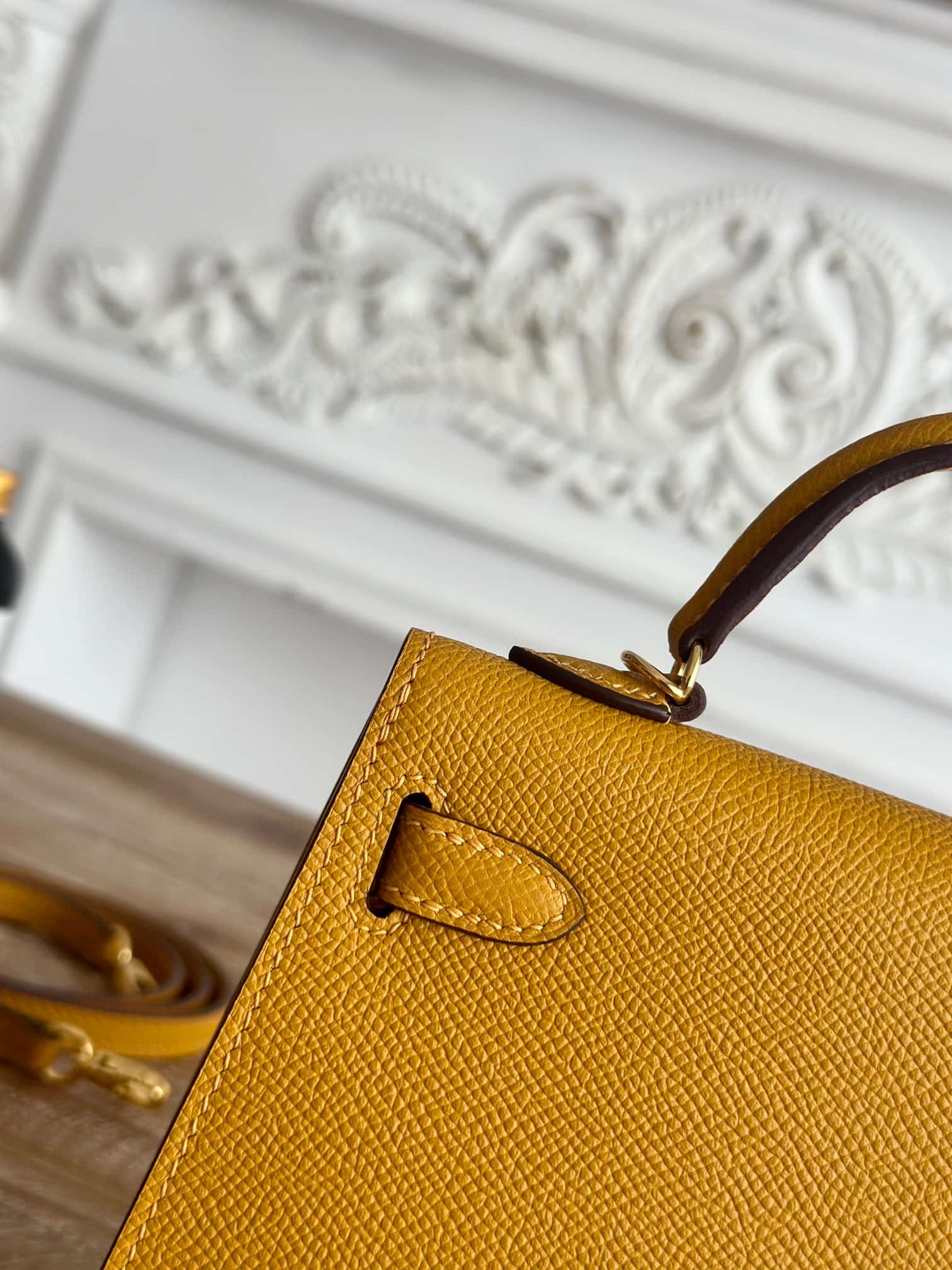 Hermes Kelly Mini II Bag Epsom Leather WAX Moutarde High