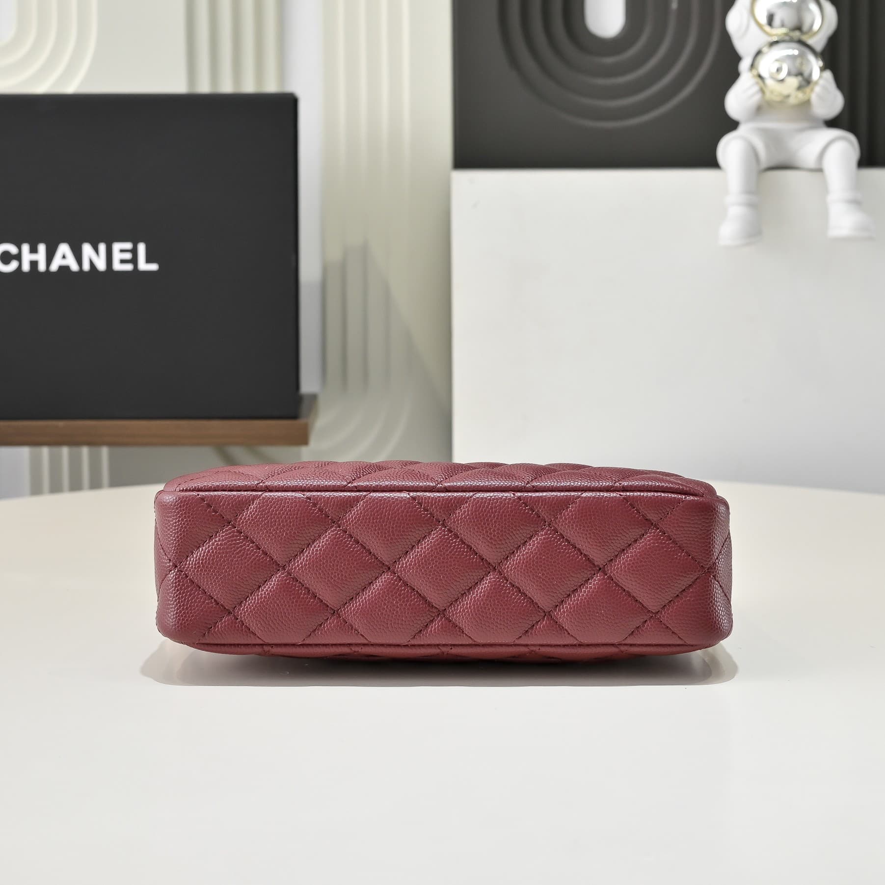 Chanel Chain Wallet Grained Shiny Calfskin & Gold-Tone Metal AS4704 Wine Red A