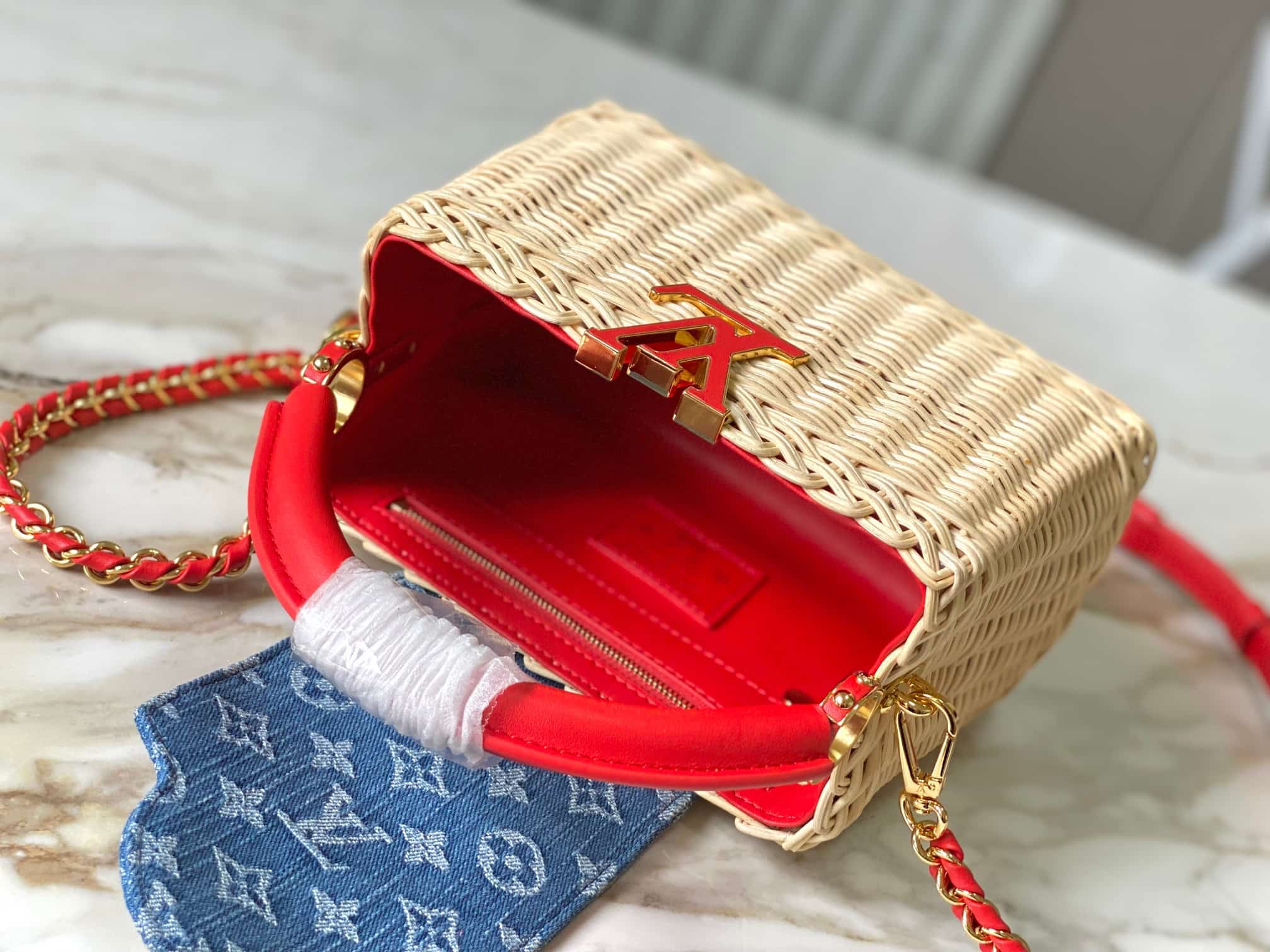 Louis Vuitton x Murakami Capucines Mini Rattan/Cowhide leather/Monogram cherry denim M14295 Top