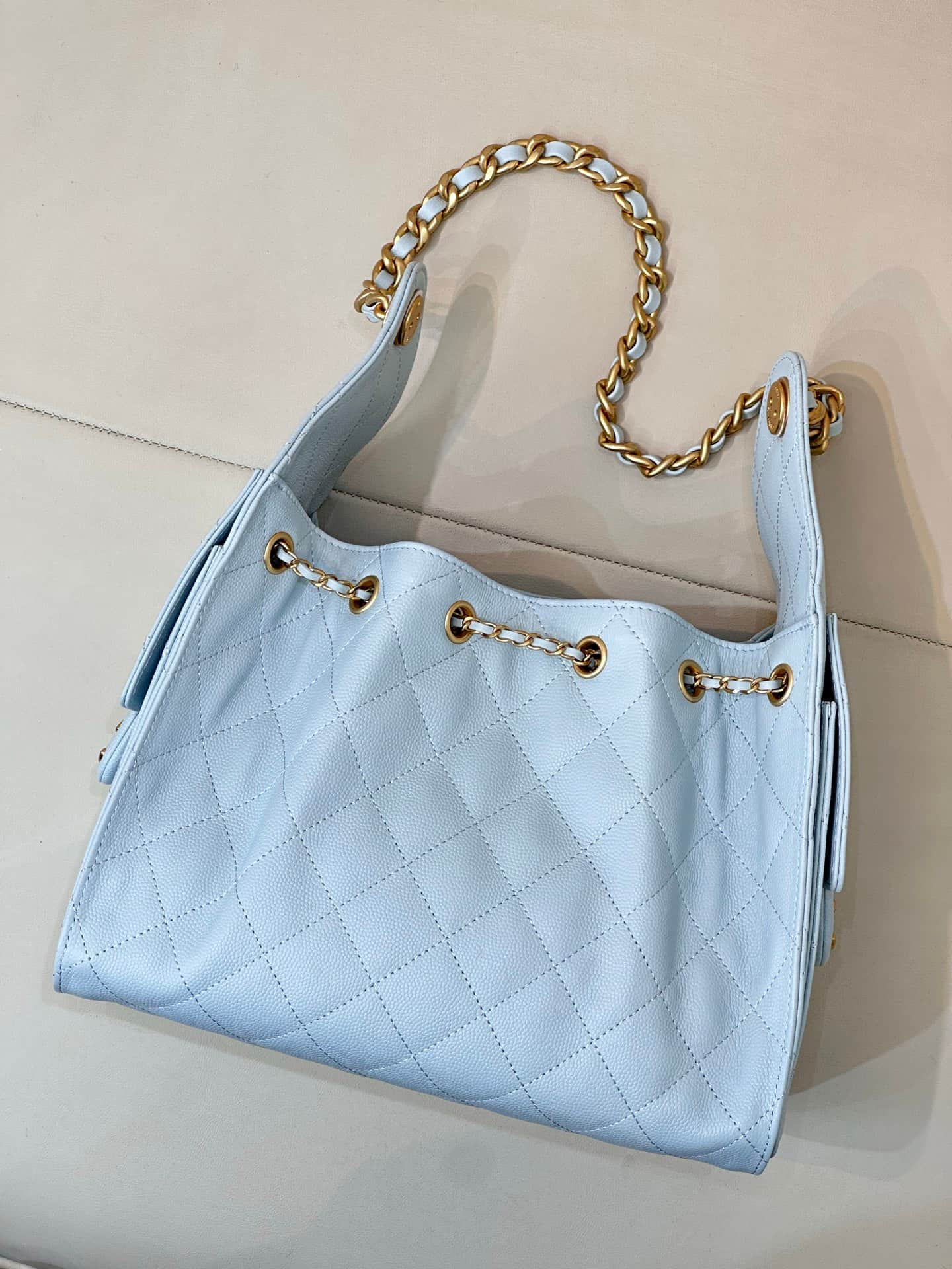 Chanel 25 Small Hobo handbag AS5293 Grained Calfskin & Gold-tone Metal Blue TOP