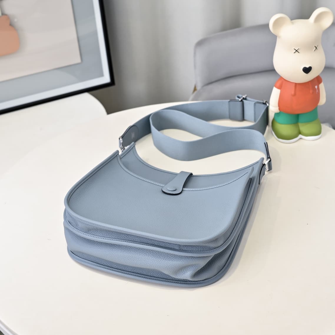 Hermes Evelyne III PM Bag Clemence Leather In Light Blue High