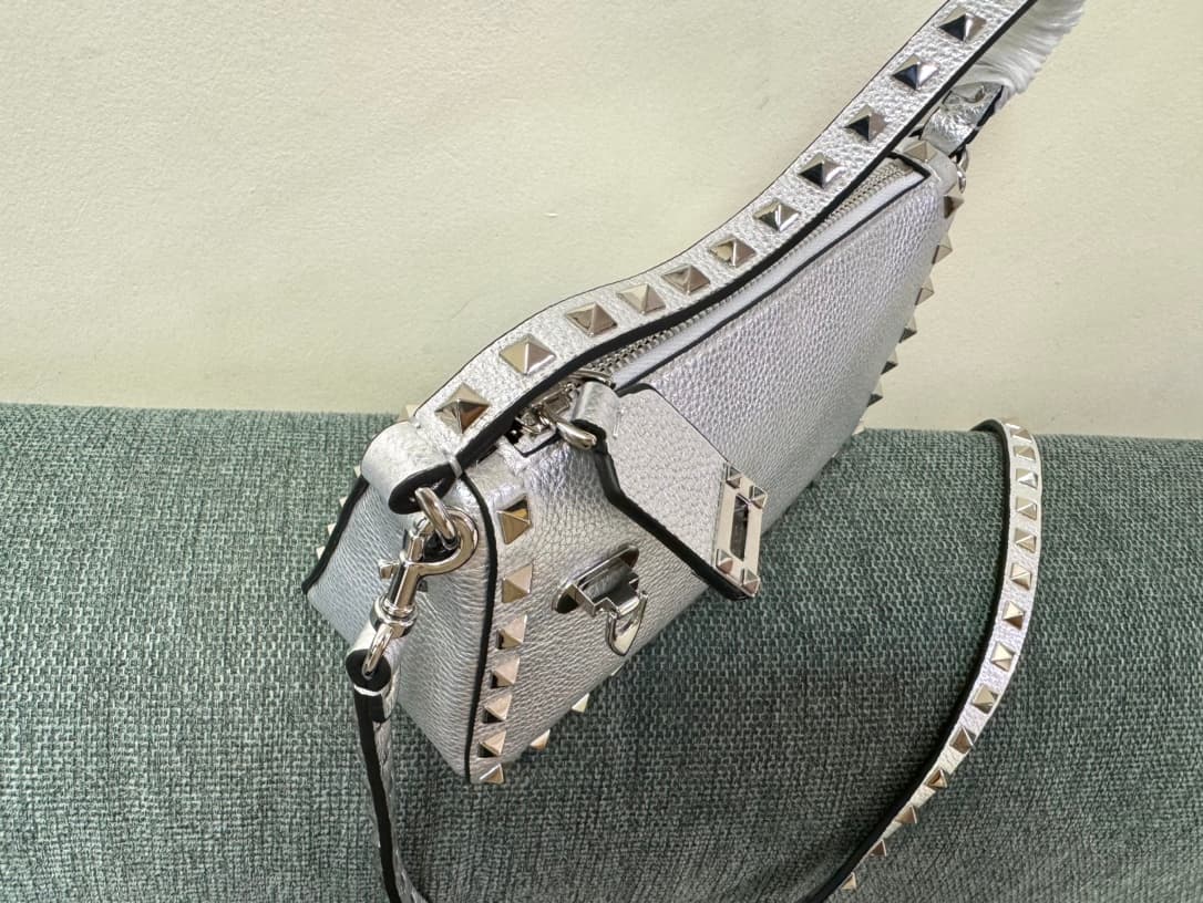Valentino Garavani Mini Rockstud crossbody bag in metallic silver High