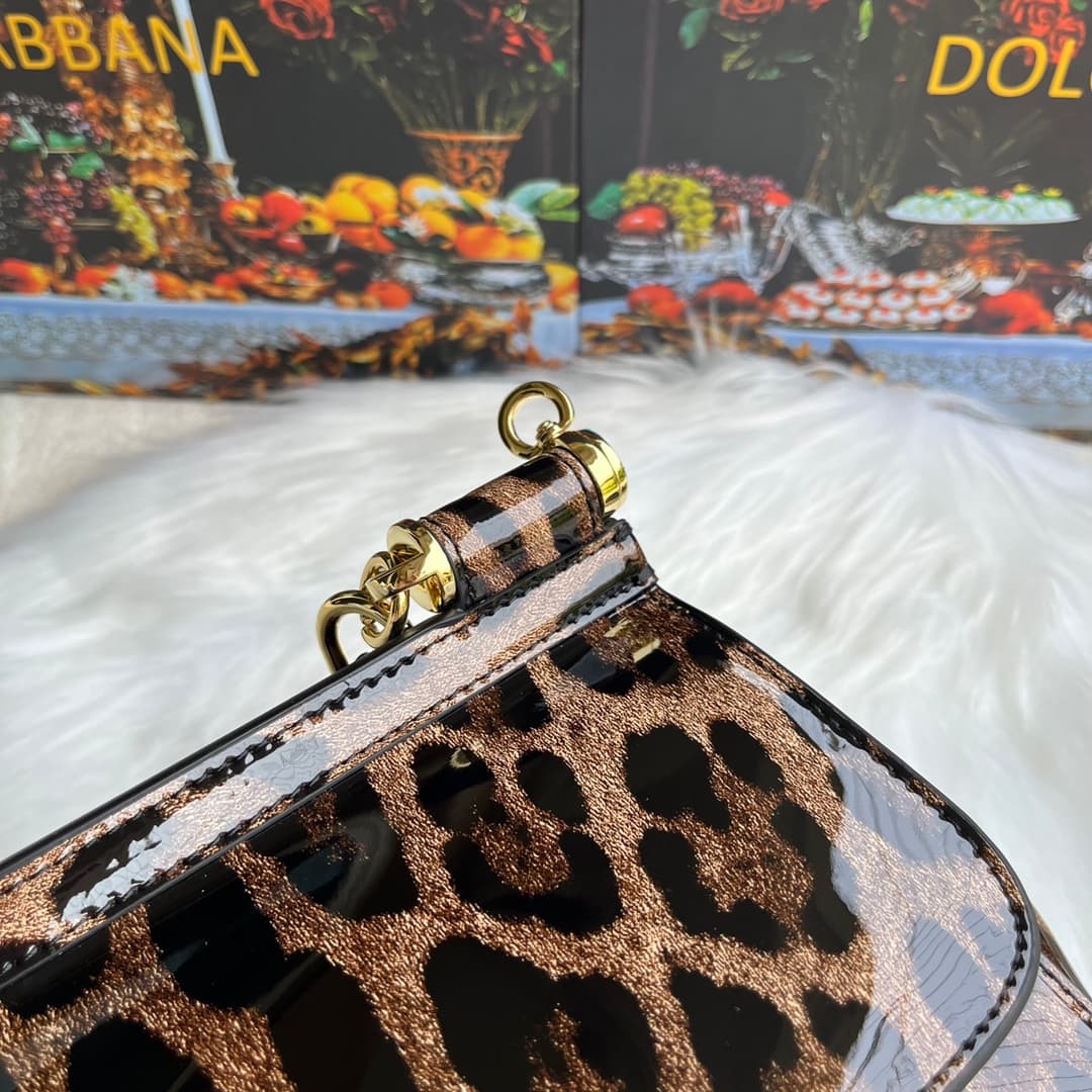 Dolce & Gabbana Small Sicily handbag in leopard-print polished calfskin High