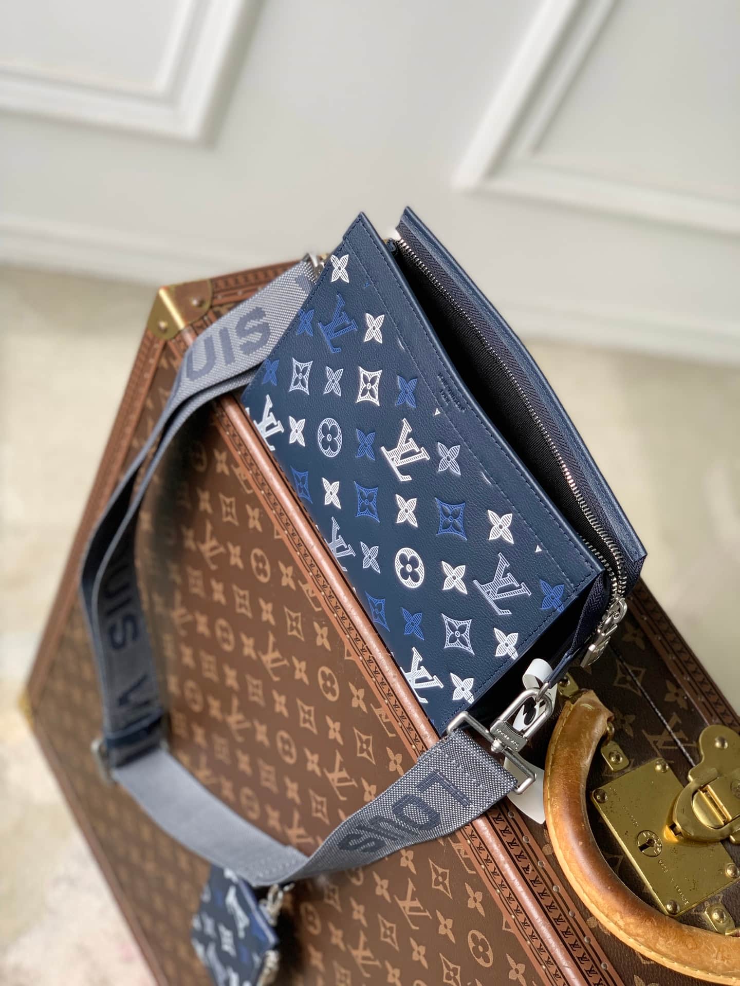 Louis Vuitton Gaston Wearable Wallet Navy Blue Monogram Shadow calfskin leather M28818 High