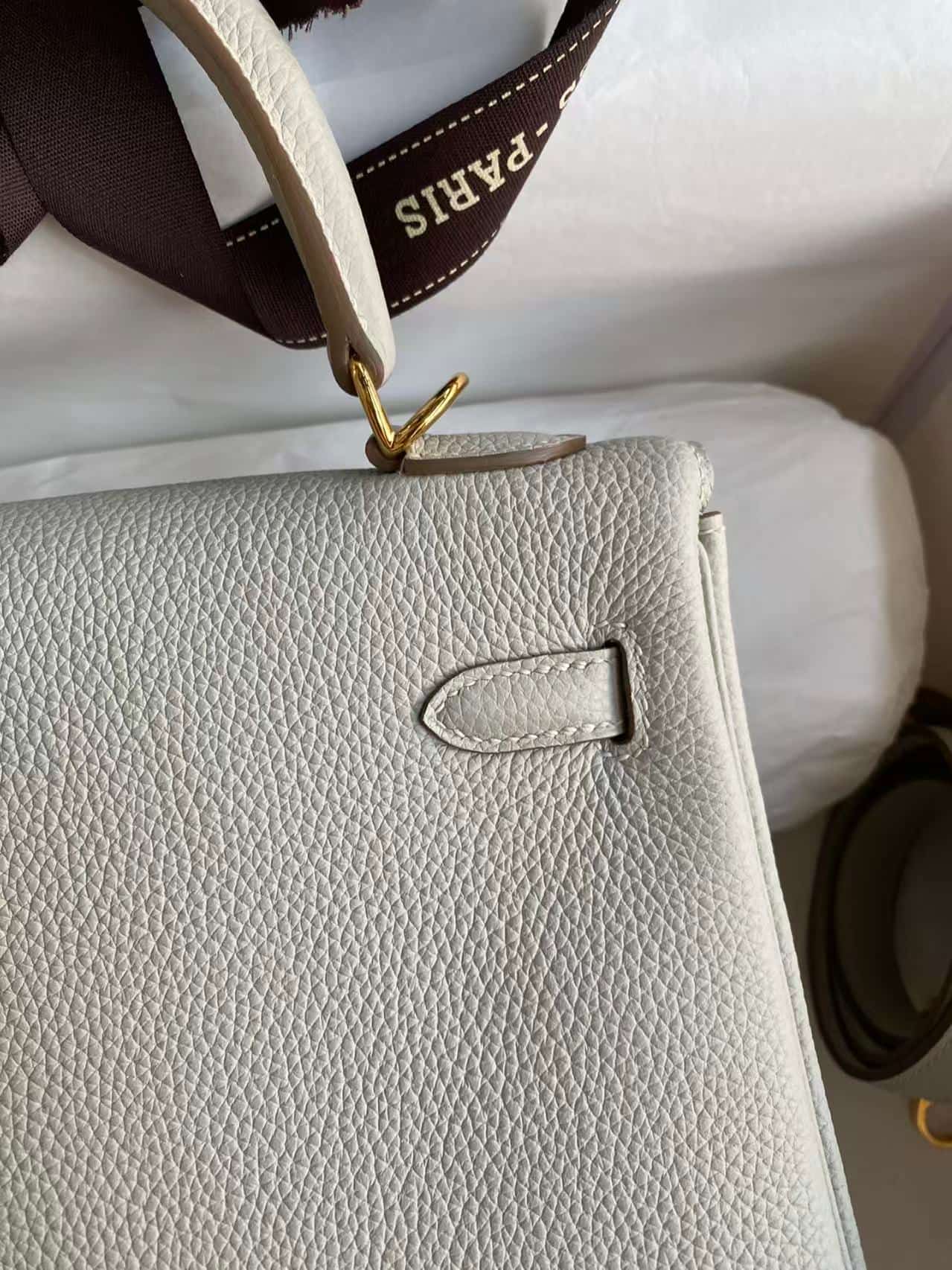 Hermes Kelly 25/28cm Bag In Pearl Gray WAX High