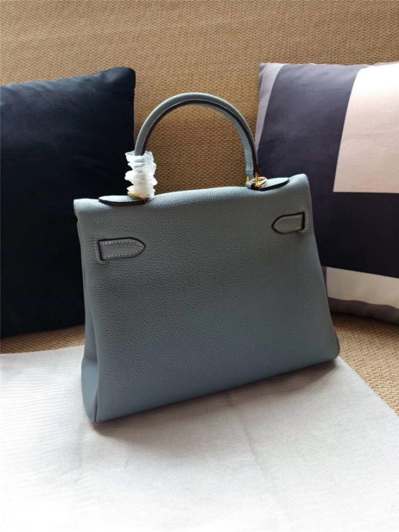 Hermes Kelly 25/28 Retourne Bag Calfskin In Bleu Lin High