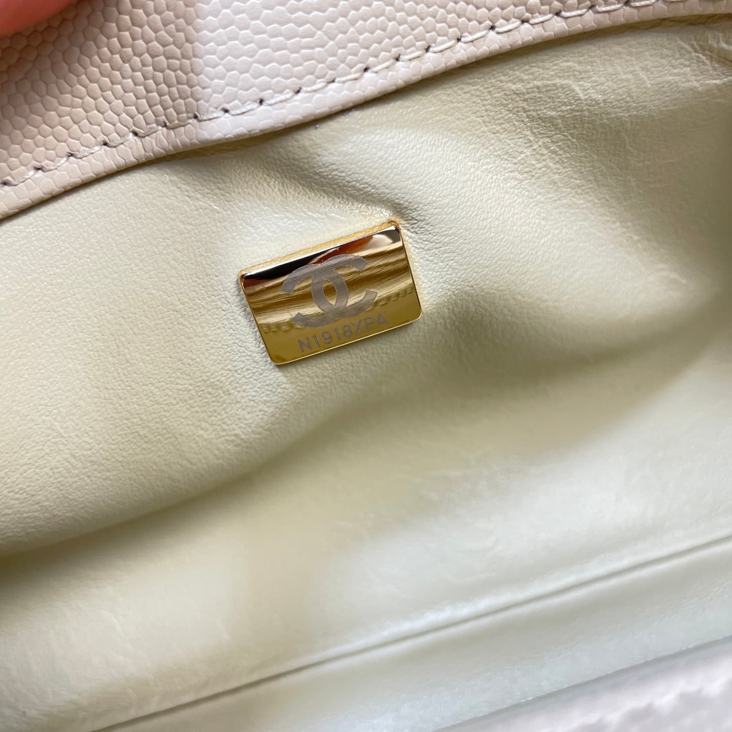 Chanel Maxi Flap Bag with Top Handle Grained Calfskin& Gold-Tone Metal AS6091 Beige A