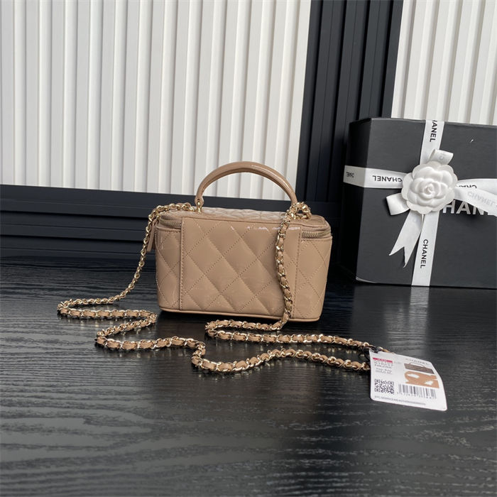 Chanel VANITY WITH CHAIN AP2199 Patent Calfskin Gold-Tone Metal Beige High